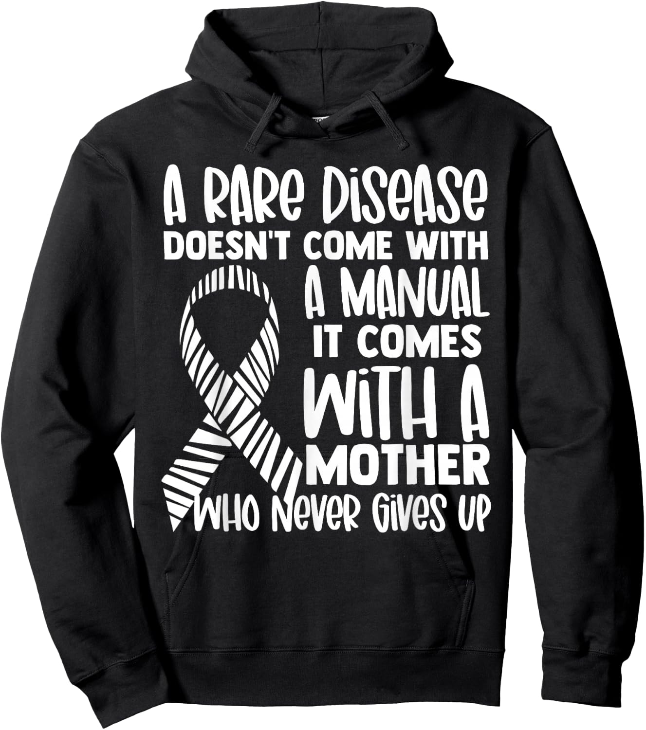 Rare Diseases Awareness Zebra Ribbon Mother Never Gives Up Hoodie - Hoodie | Black