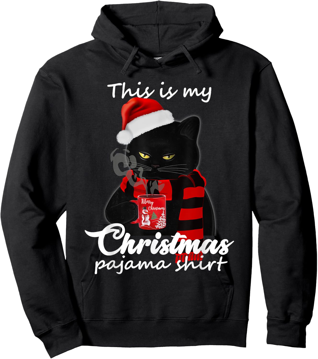 This Is My Christmas Pajama Shirt Funny Cat and Coffee Lover Hoodie - Hoodie | Black