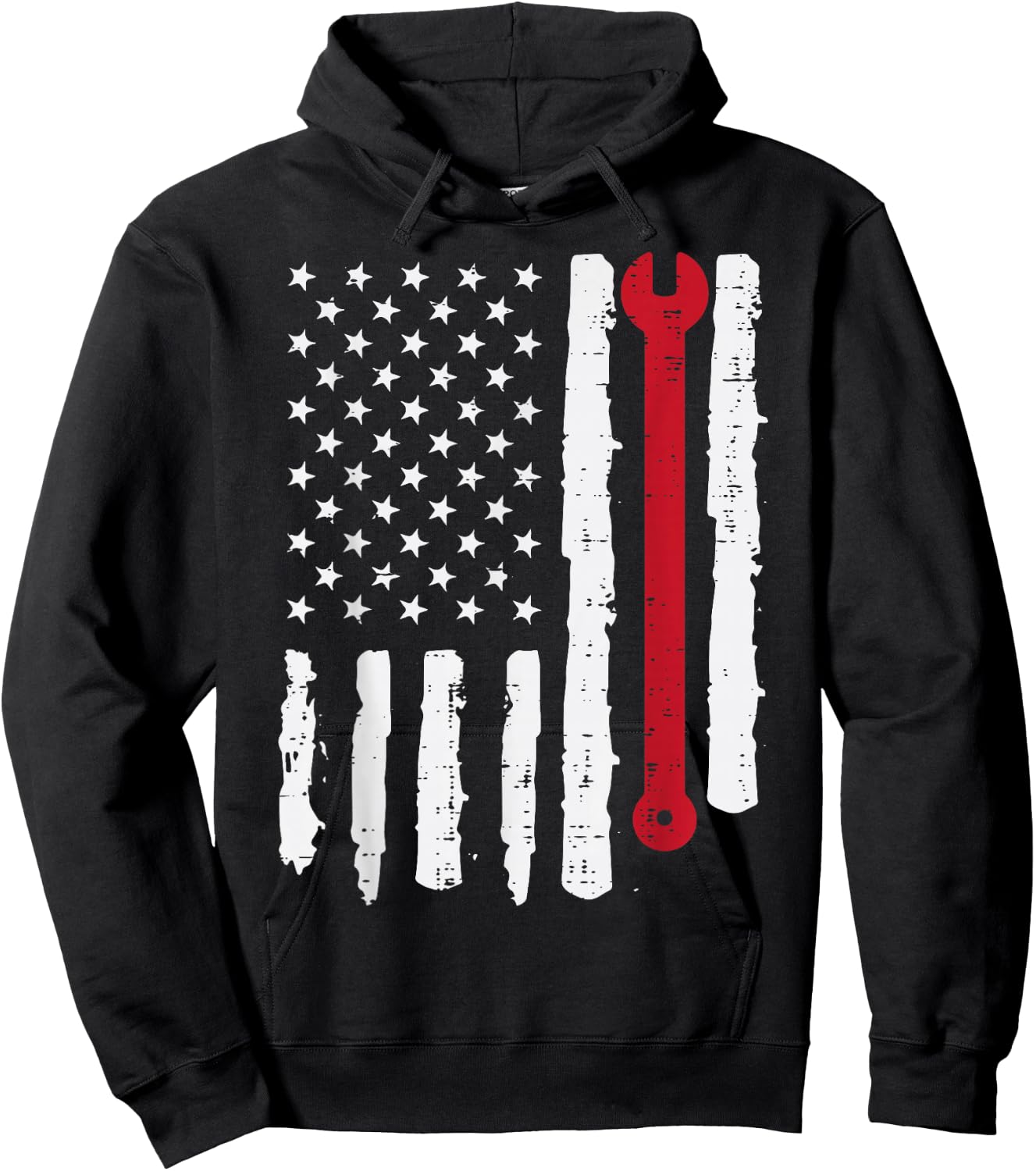 USA Flag Wrench Car Auto Mechanic Garage Patriotic Men Dad Hoodie - Hoodie | Black