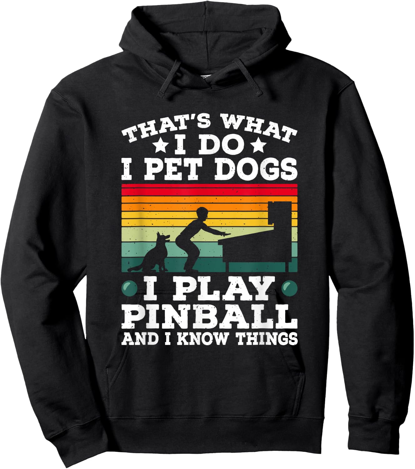 Retro Arcade Game Machine Gamer Pet Dogs Play Pinball Hoodie - Hoodie | Black