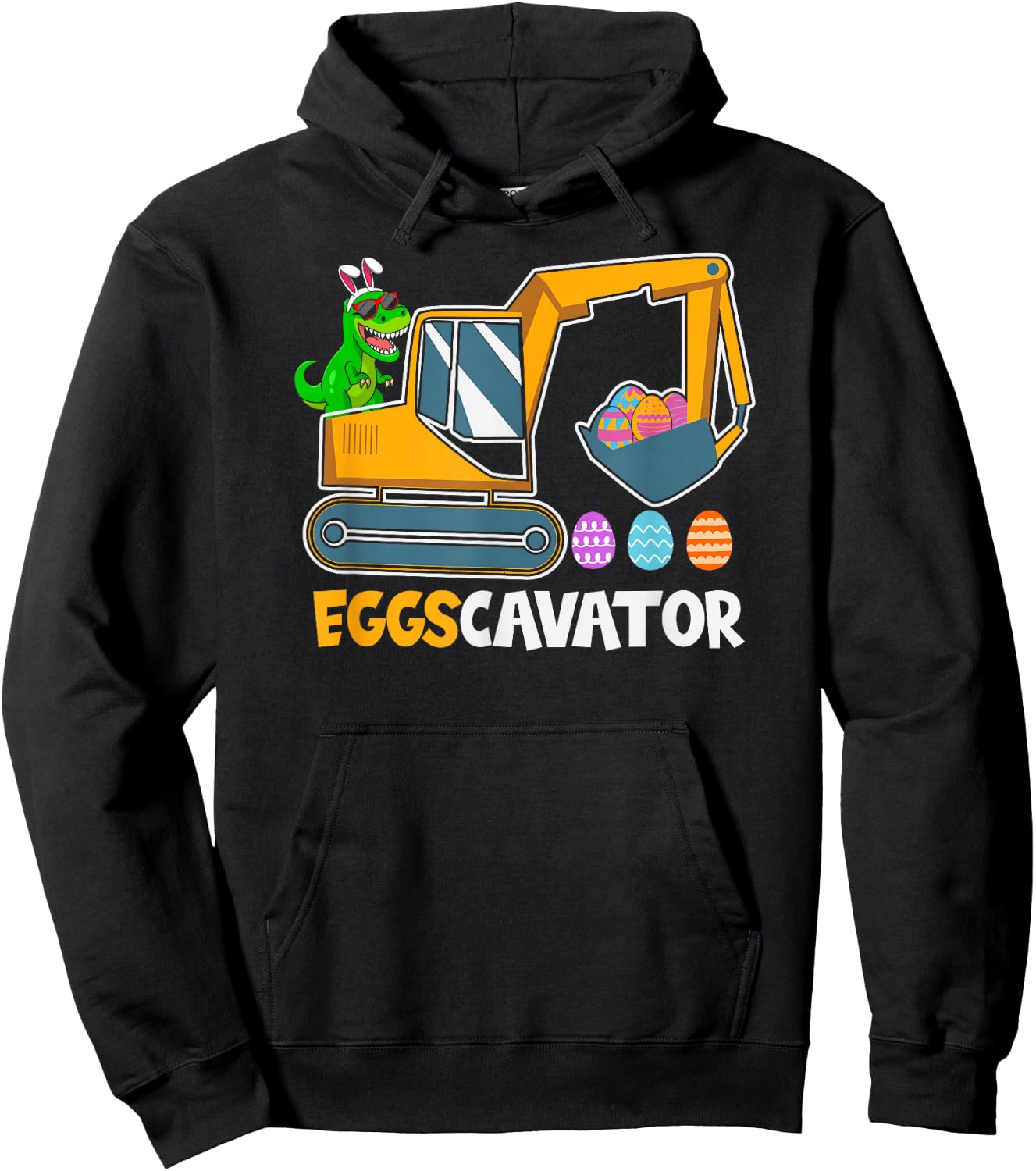 EGGSCAVATOR Eggs Cavator Kids Toddlers Cute Easter Egg Hunt Hoodie - Hoodie | Black