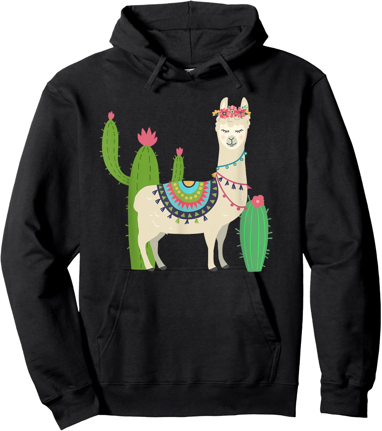 Cute Llama With Flower & Cactus / Llama Lover Gift Hoodie - Hoodie | Black