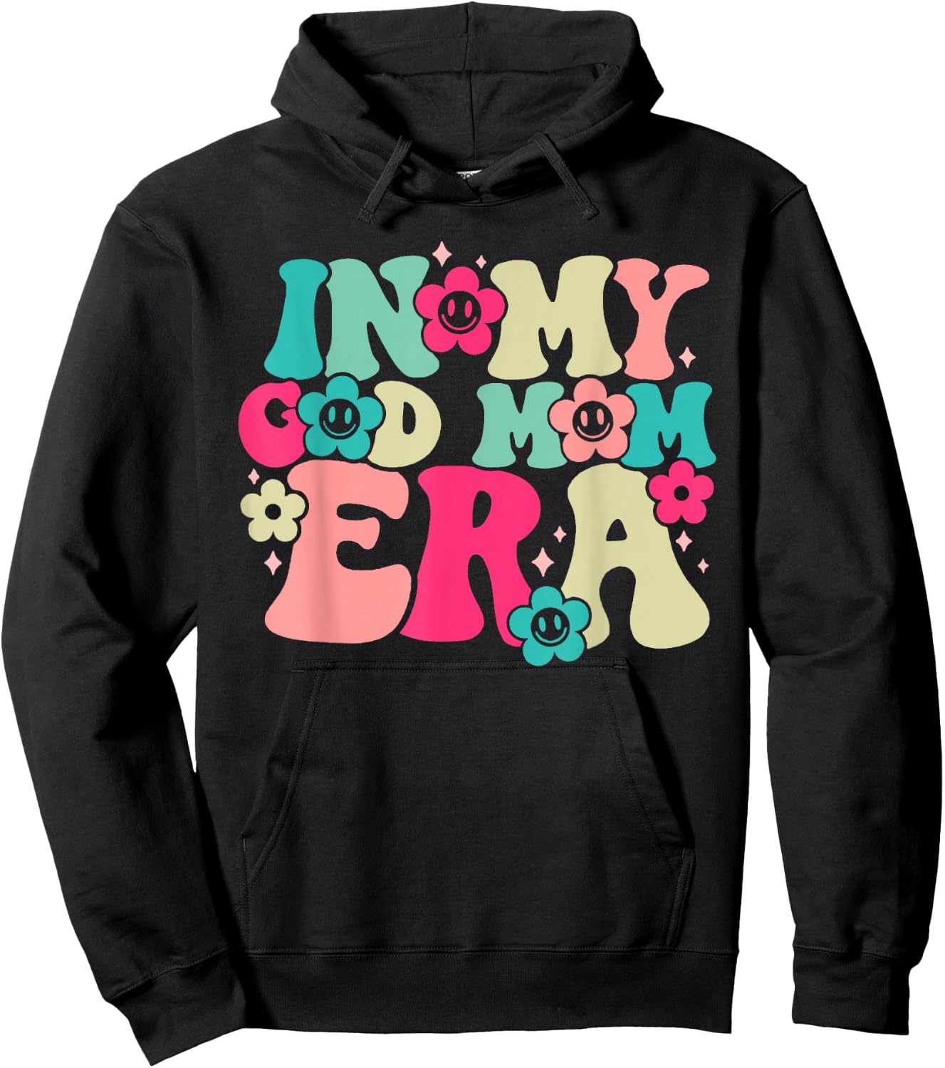 Retro Groovy In My Godmom Era Funny Family Matching Hoodie - Hoodie | Black