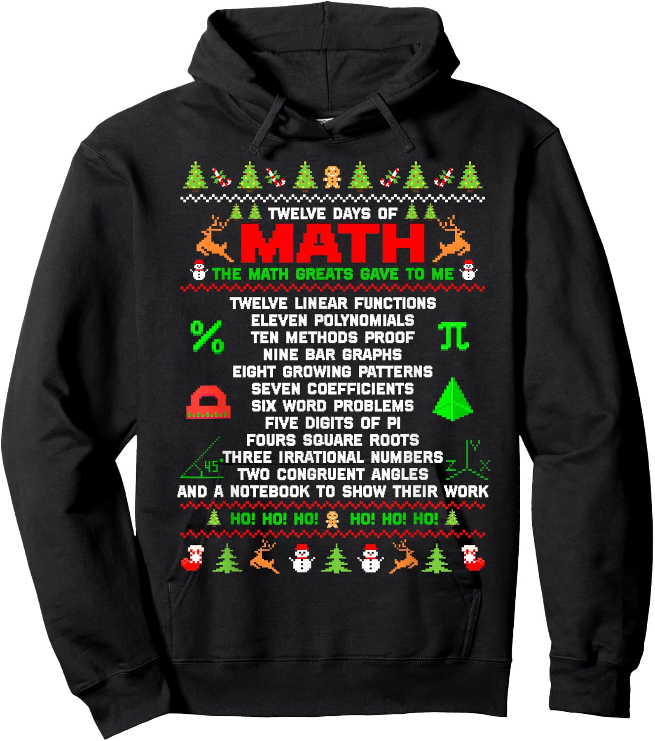 Twelve Days Of Math Teacher Students Ugly Sweater Christmas Men Women Kids Hoodie - Hoodie | Black