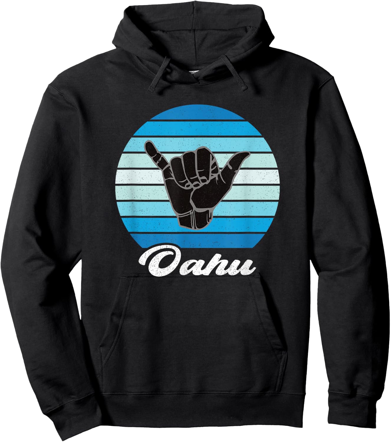 Oahu Hawaii Shaka Aloha Hawaiian Hang Loose Retro Vintage Hoodie - Hoodie | Black