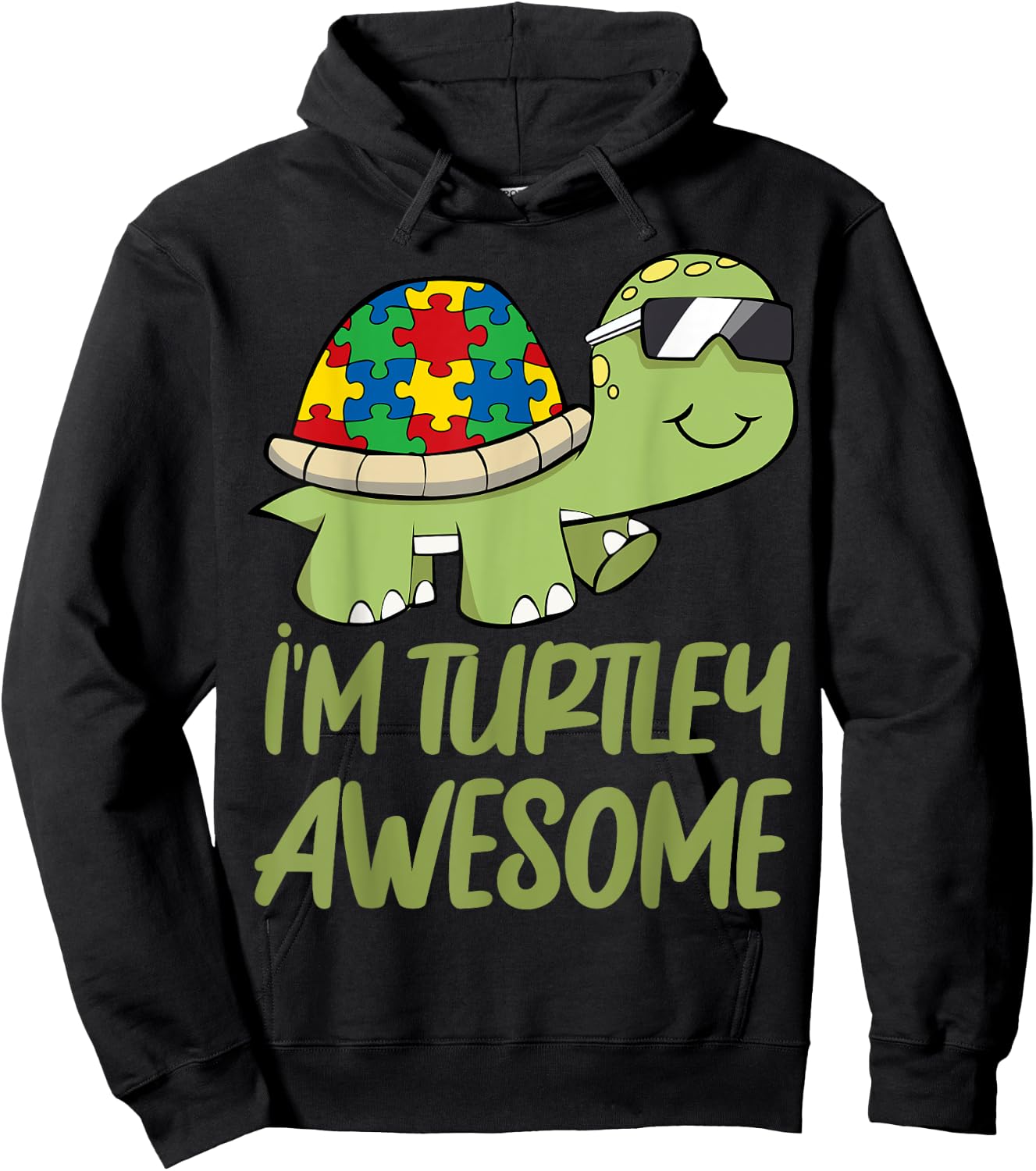Turtle Awesome Autism Awareness Puzzle Piece Hoodie - Hoodie | Black