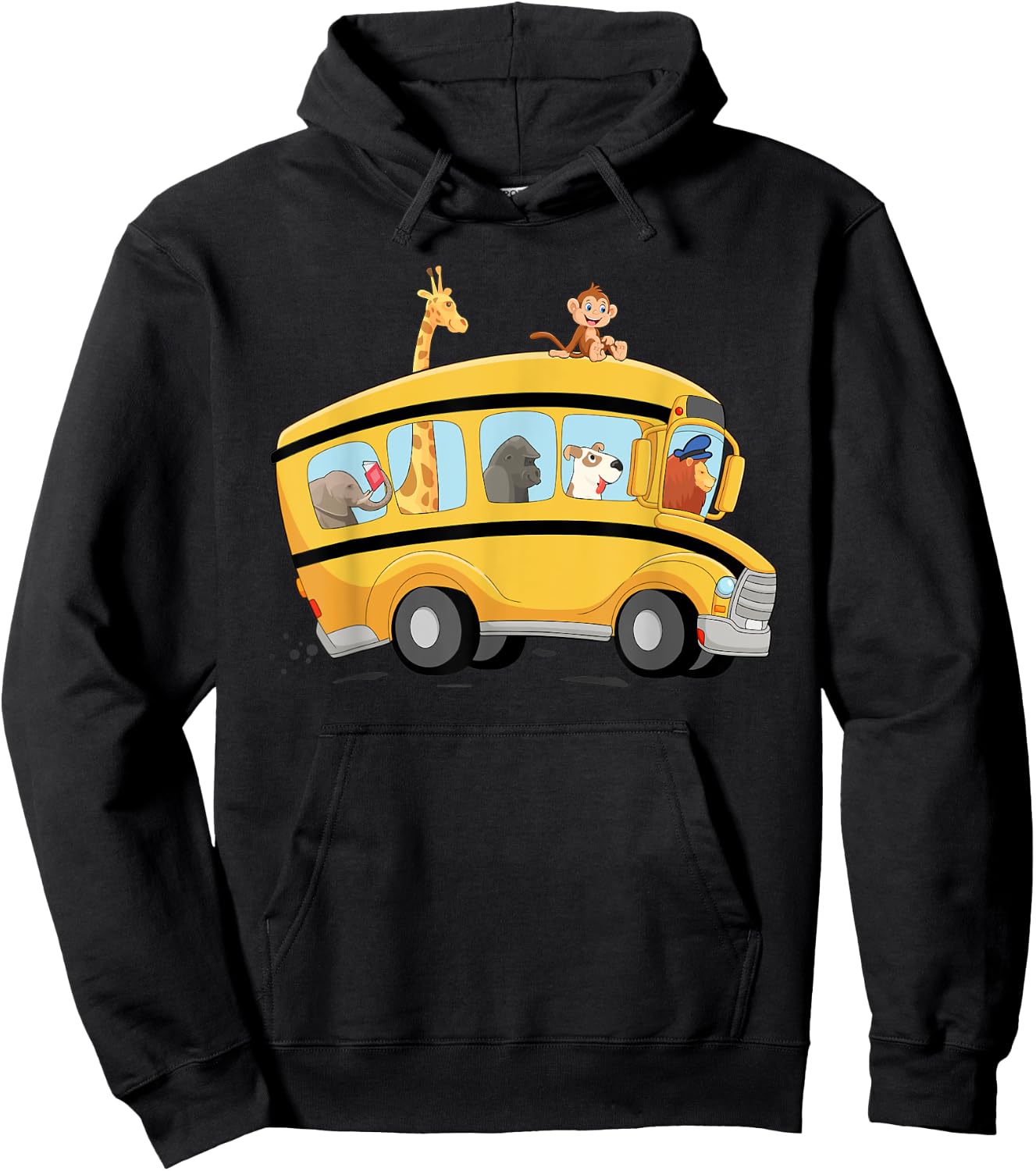 lion,Dog and Monkey in a School Bus Funny Men Women Kids Hoodie - Hoodie | Black