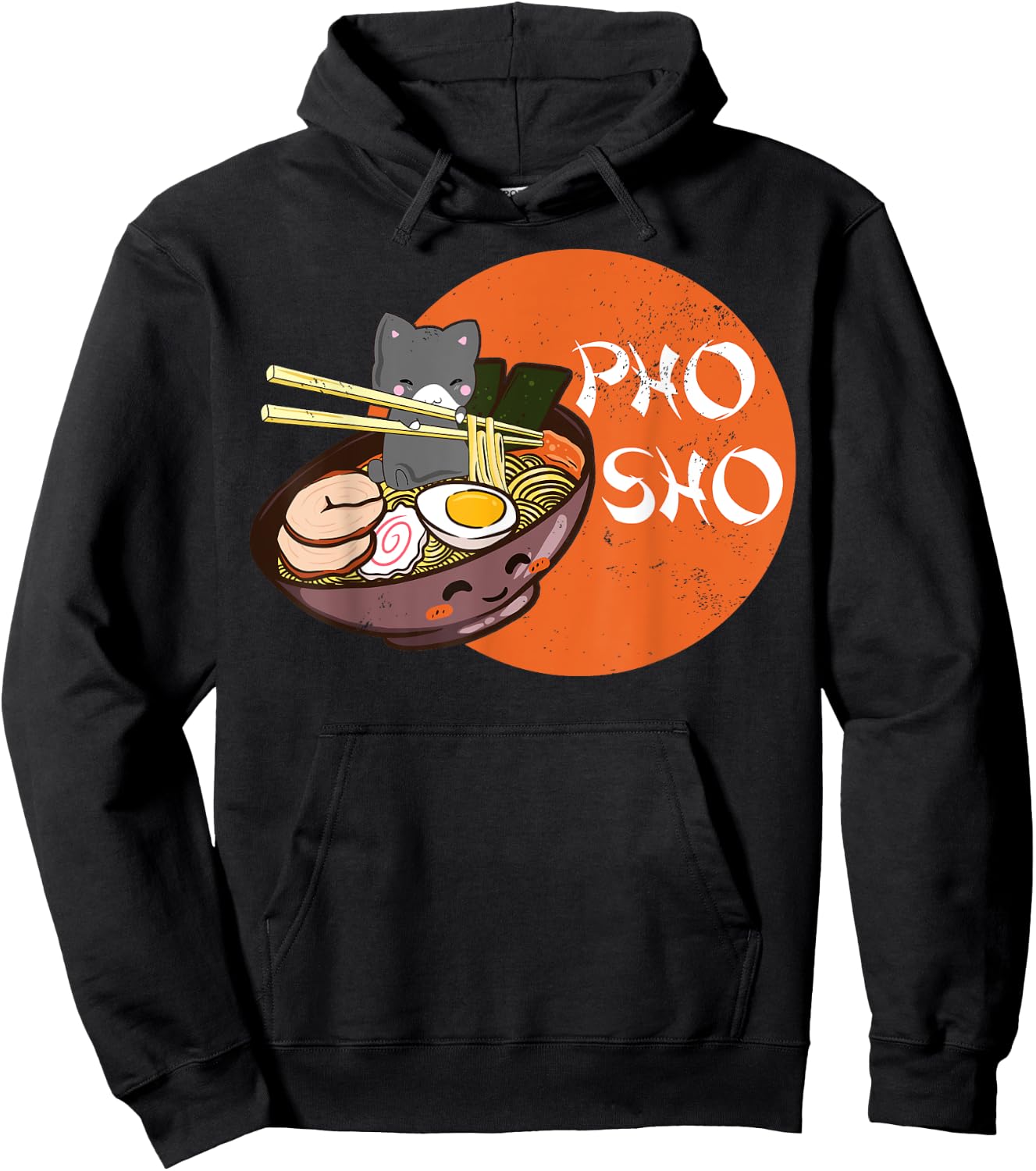 Vintage Kawaii Cat Pho Sho Vietnamese Bowl Ramen Noodle Gift Hoodie - Hoodie | Black