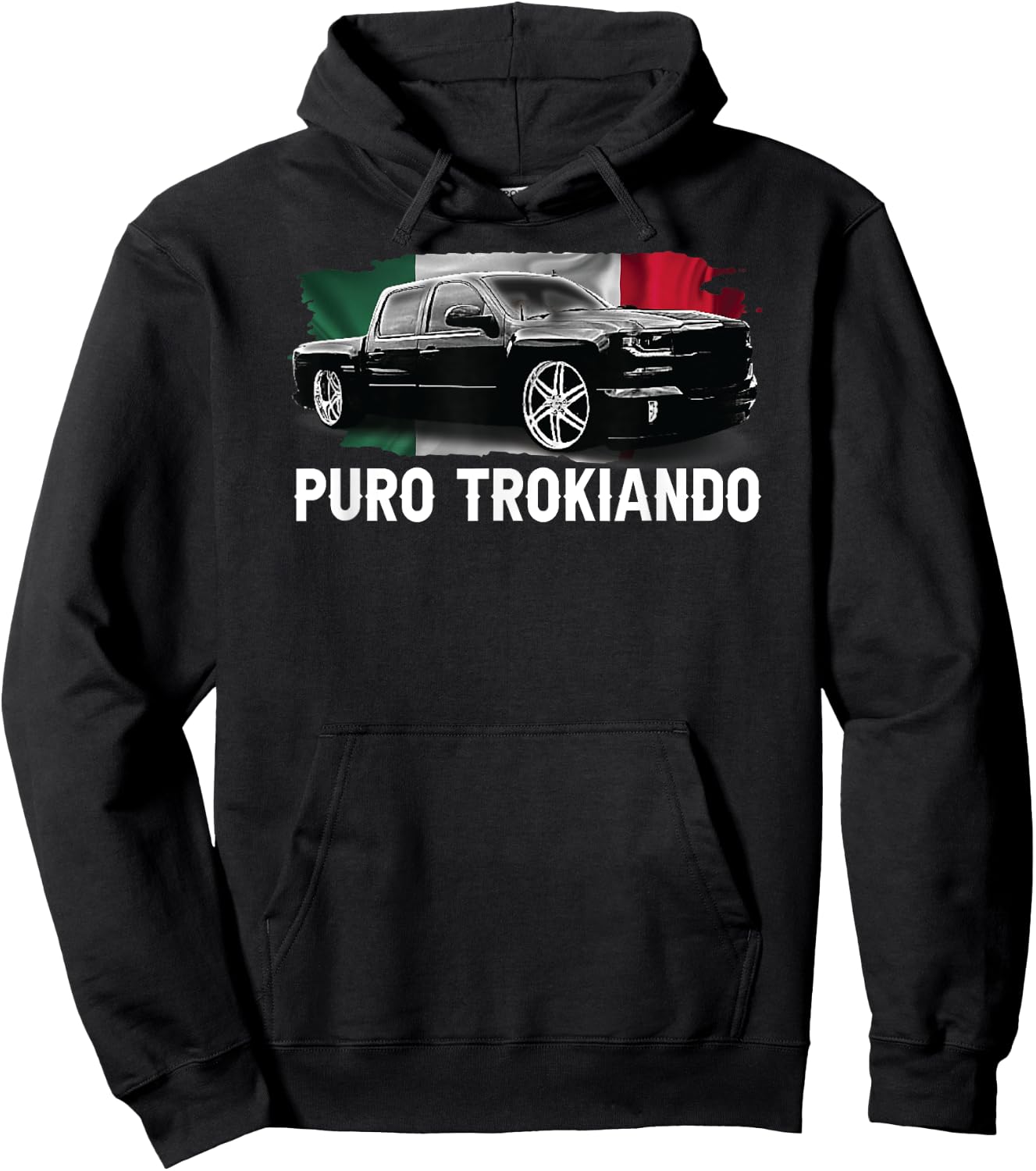 Puro Trokiando double cab slammed mexican flag vintage Hoodie - Hoodie | Black