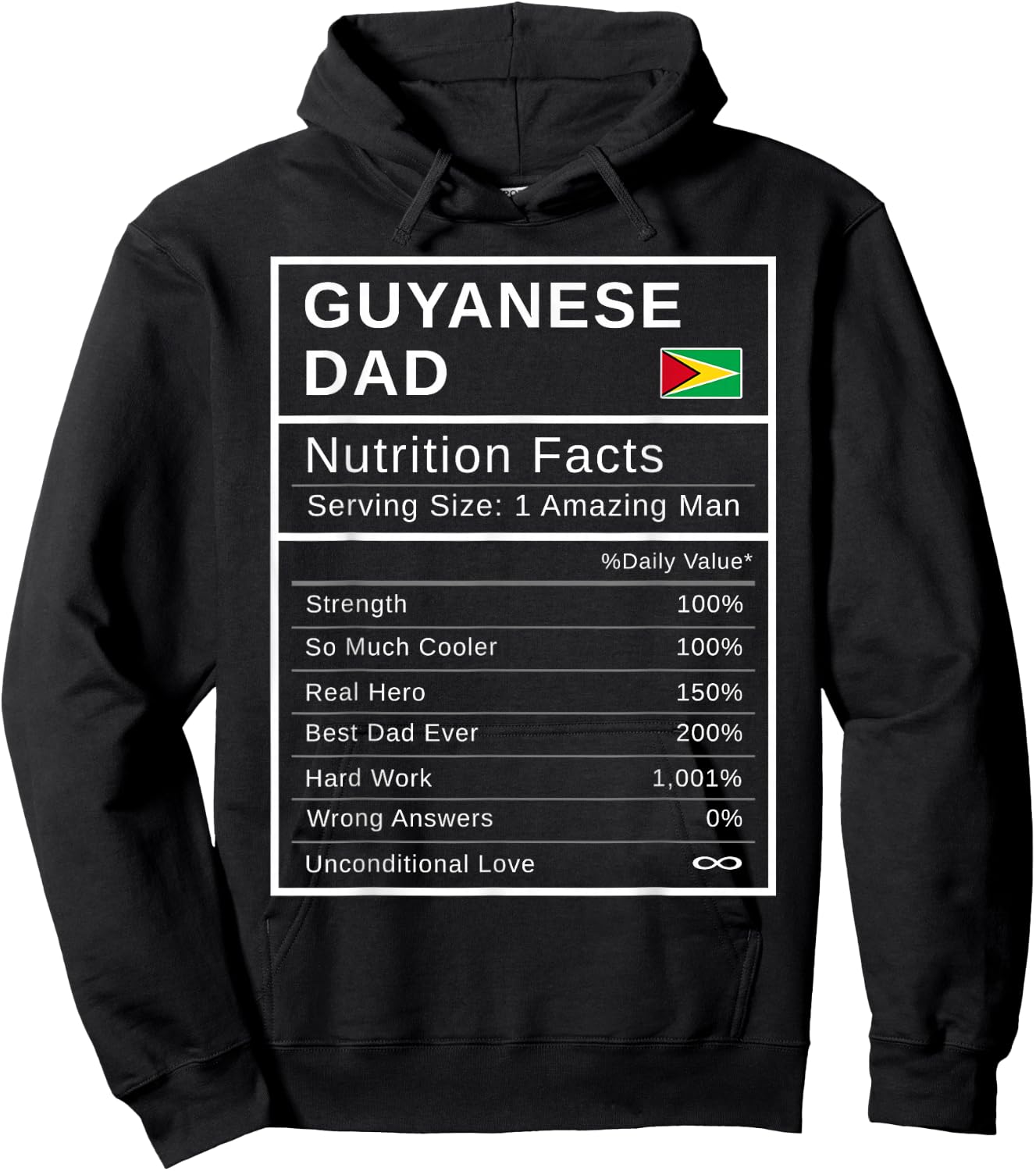 Guyanese Dad, Nutrition Facts Shirt Fathers Day Hero Gift Hoodie - Hoodie | Black