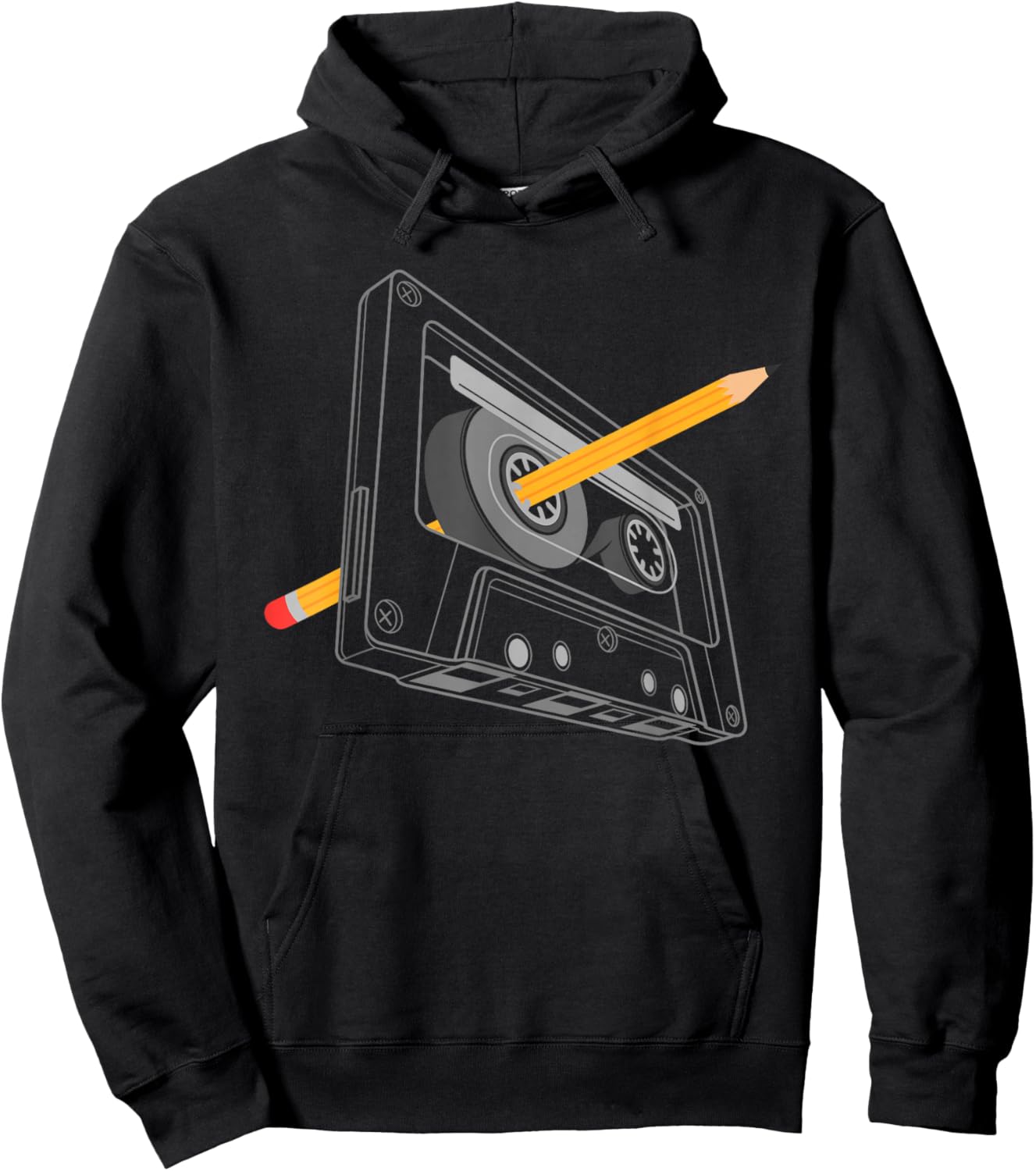 Vintage Rewind Funny 80s 90s Cassette Pencil Gift Men Women Hoodie - Hoodie | Black