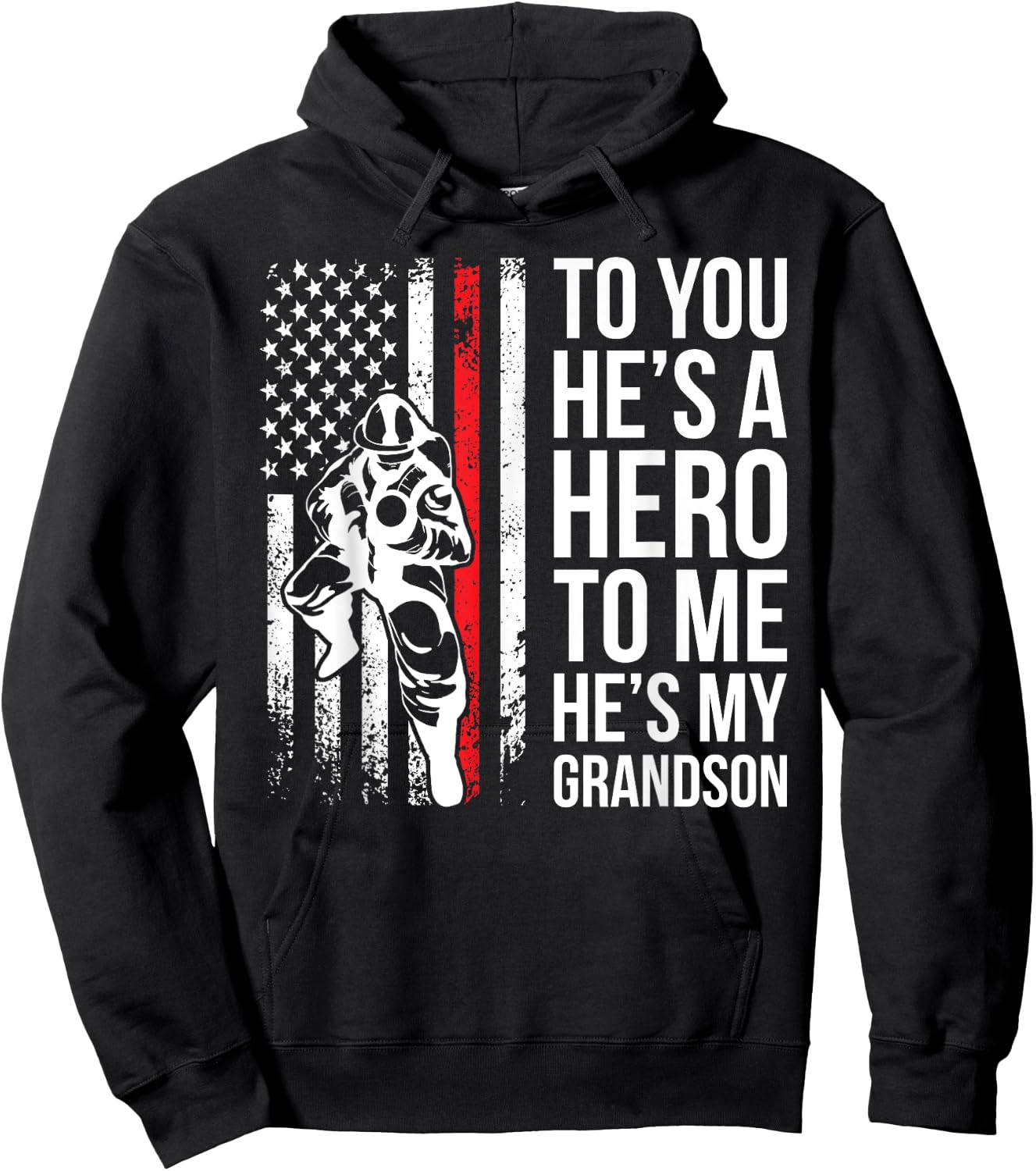 He's My Grandson Grandpa Of A Firefighter Grandpa Hoodie - Hoodie | Black