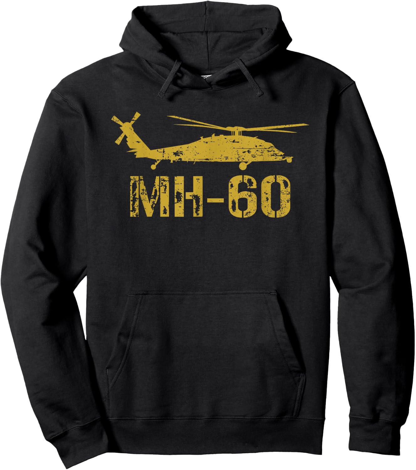 MH-60 Helicopter Aircraft Distressed Silhouette Design Hoodie - Hoodie | Black
