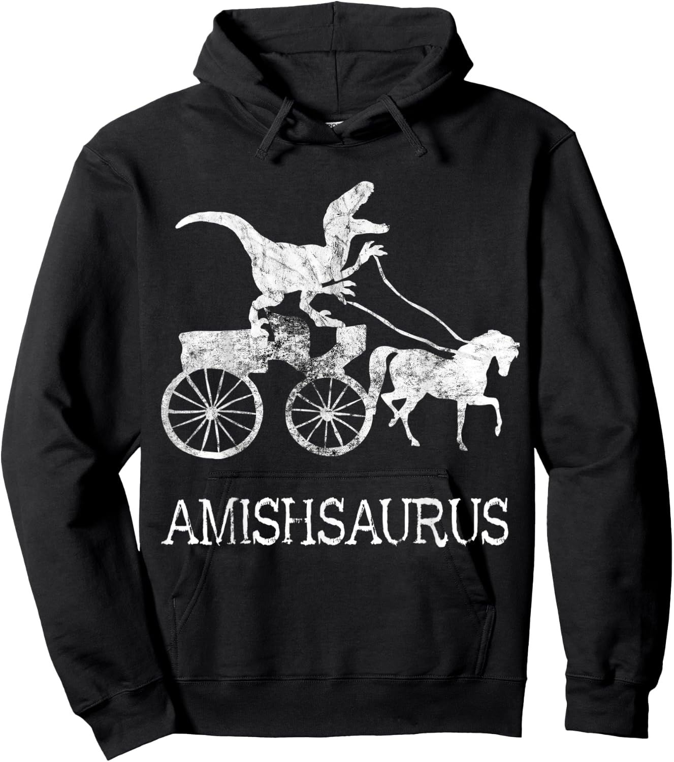Amish Saurus Dinosaurs Horse Riding Buggy Funny Dino T-Rex Hoodie - Hoodie | Black