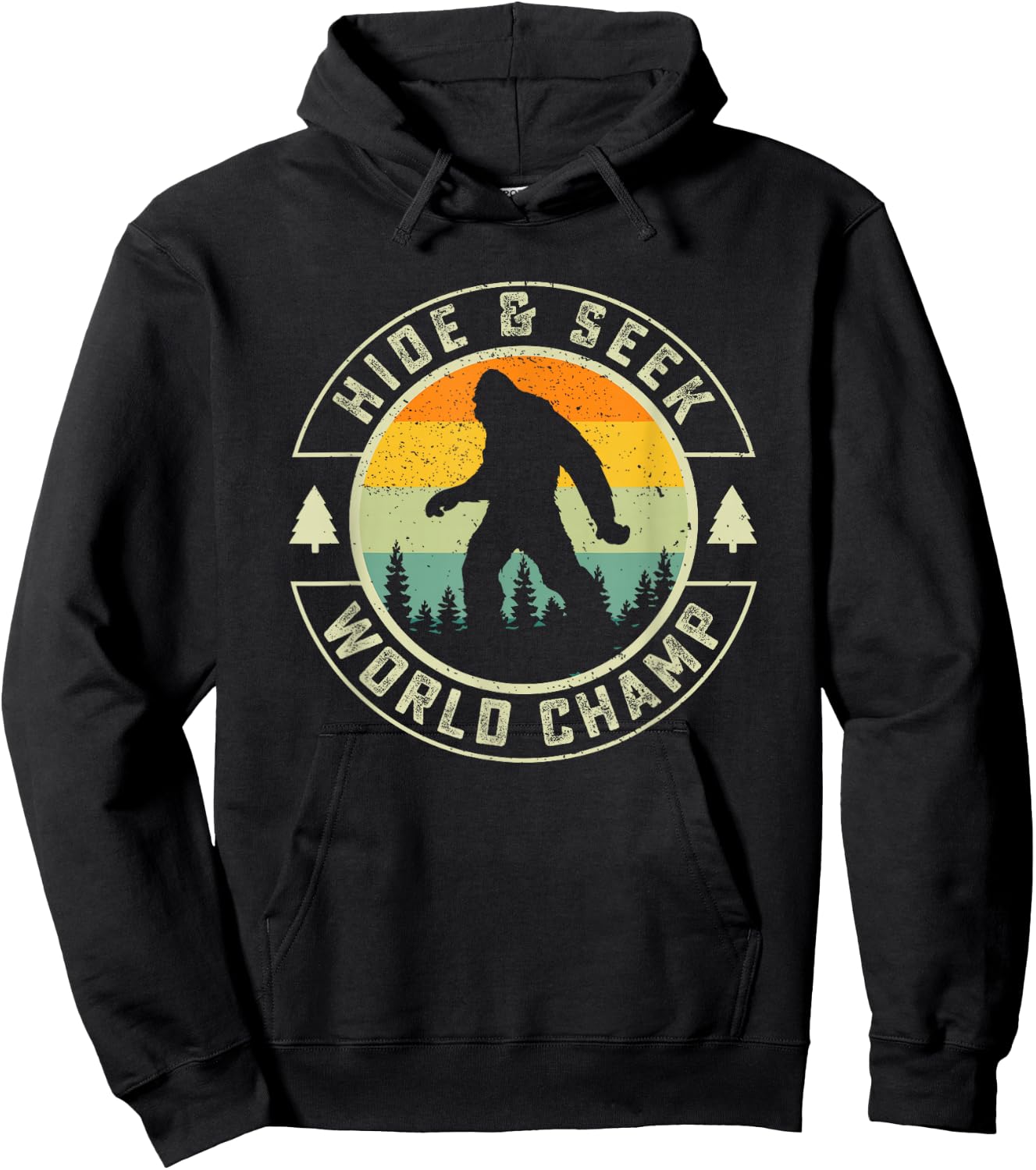 Retro Bigfoot Hide And Seek World Champion Sasquatch Hoodie - Hoodie | Black