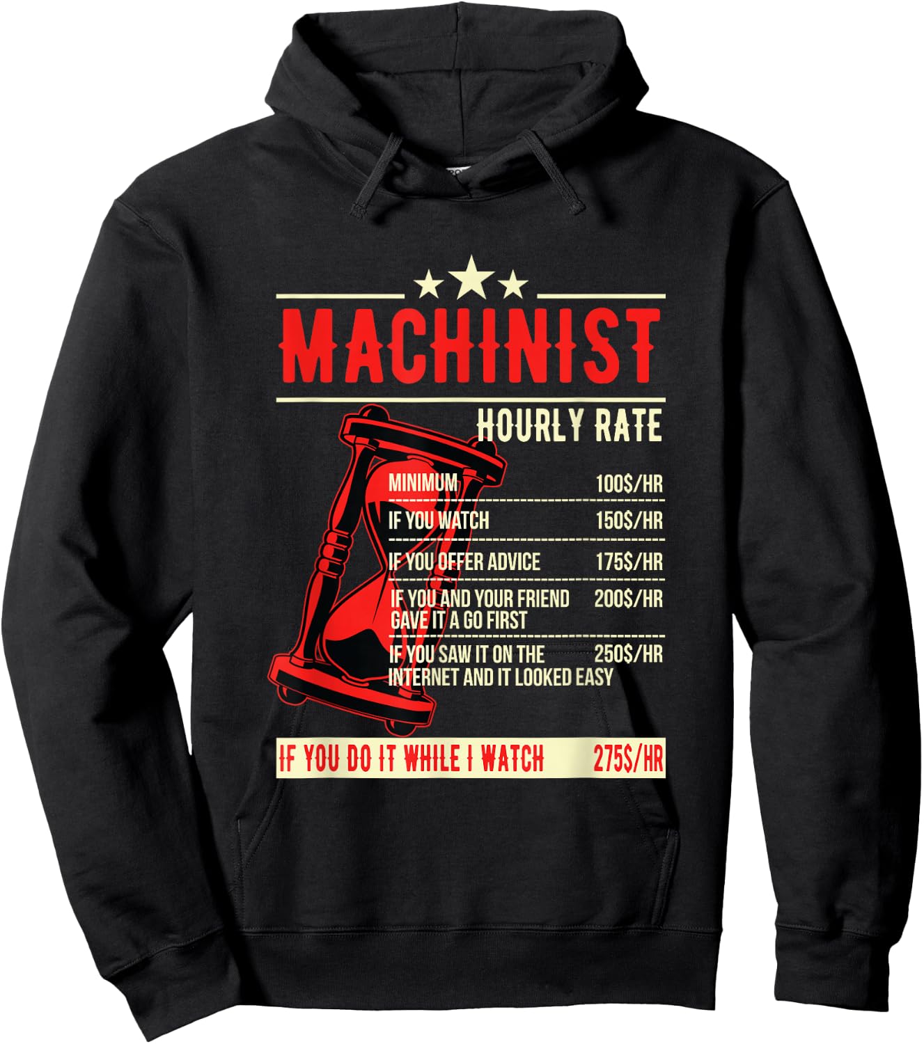 Funny Machinist Hourly Rate T Shirt Hoodie - Hoodie | Black