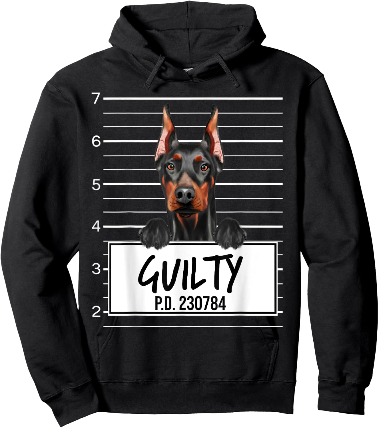 Funny Doberman Pinscher Mugshot Guilty Dog Hoodie - Hoodie | Black