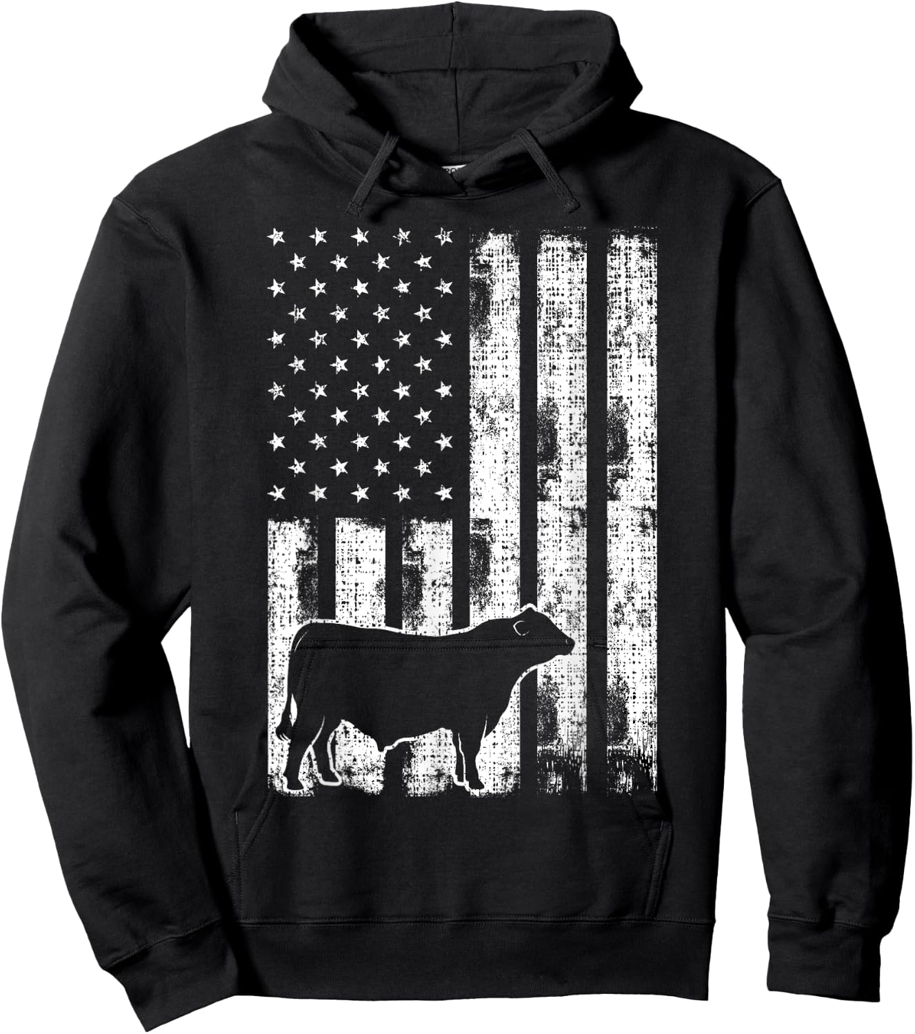 Vintage American Flag - USA Cow Black Angus Rancher Hoodie - Hoodie | Black