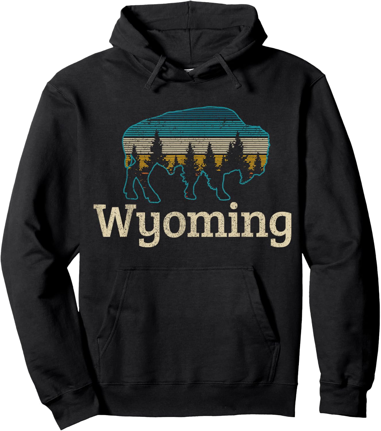 Wyoming Bison Vintage Souvenir Hoodie - Hoodie | Black