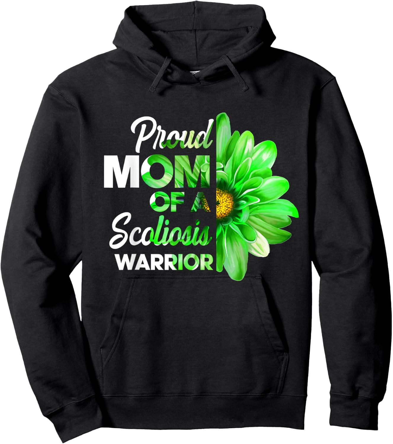 Proud Mom Of A Scoliosis Warrior Green Ribbon Awareness Hoodie - Hoodie | Black