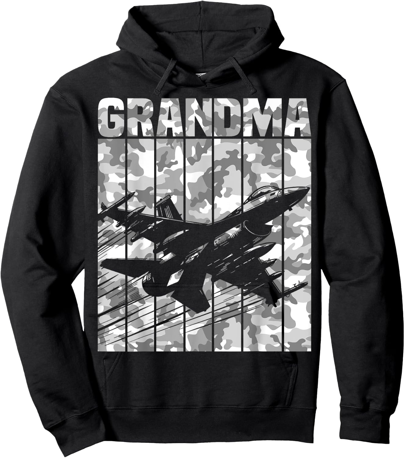 Grandma Matching Family Camo Military Fighter Jet Birthday Hoodie - Hoodie | Black