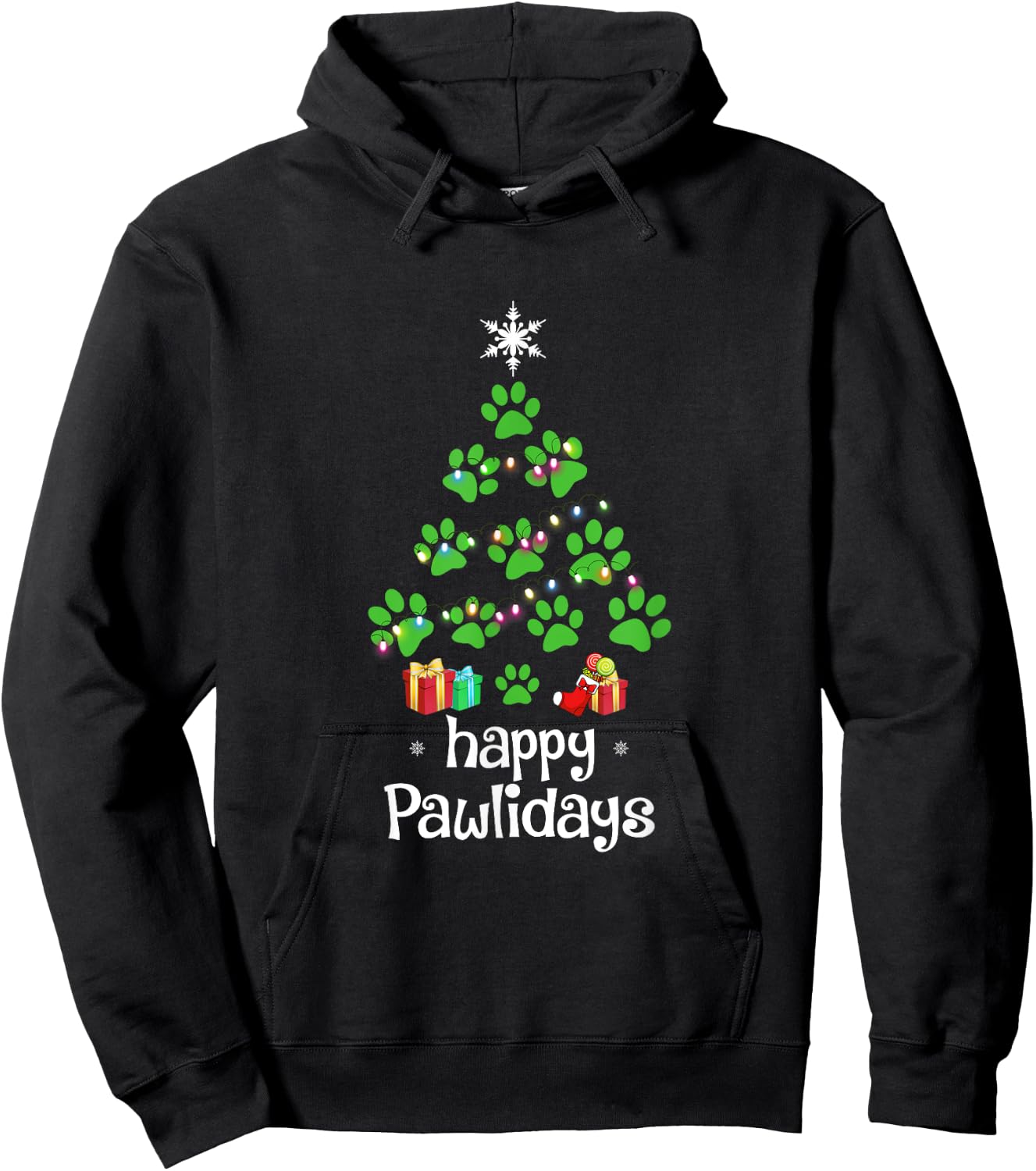Happy Pawlidays Christmas Funny Paws Hoodie - Hoodie | Black