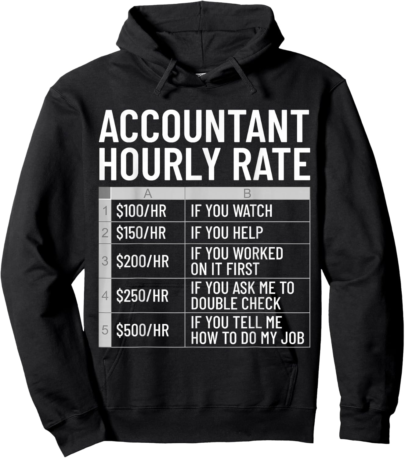 Funny Accountant Hourly Rate CPA Accounting Bookkeeping Hoodie - Hoodie | Black