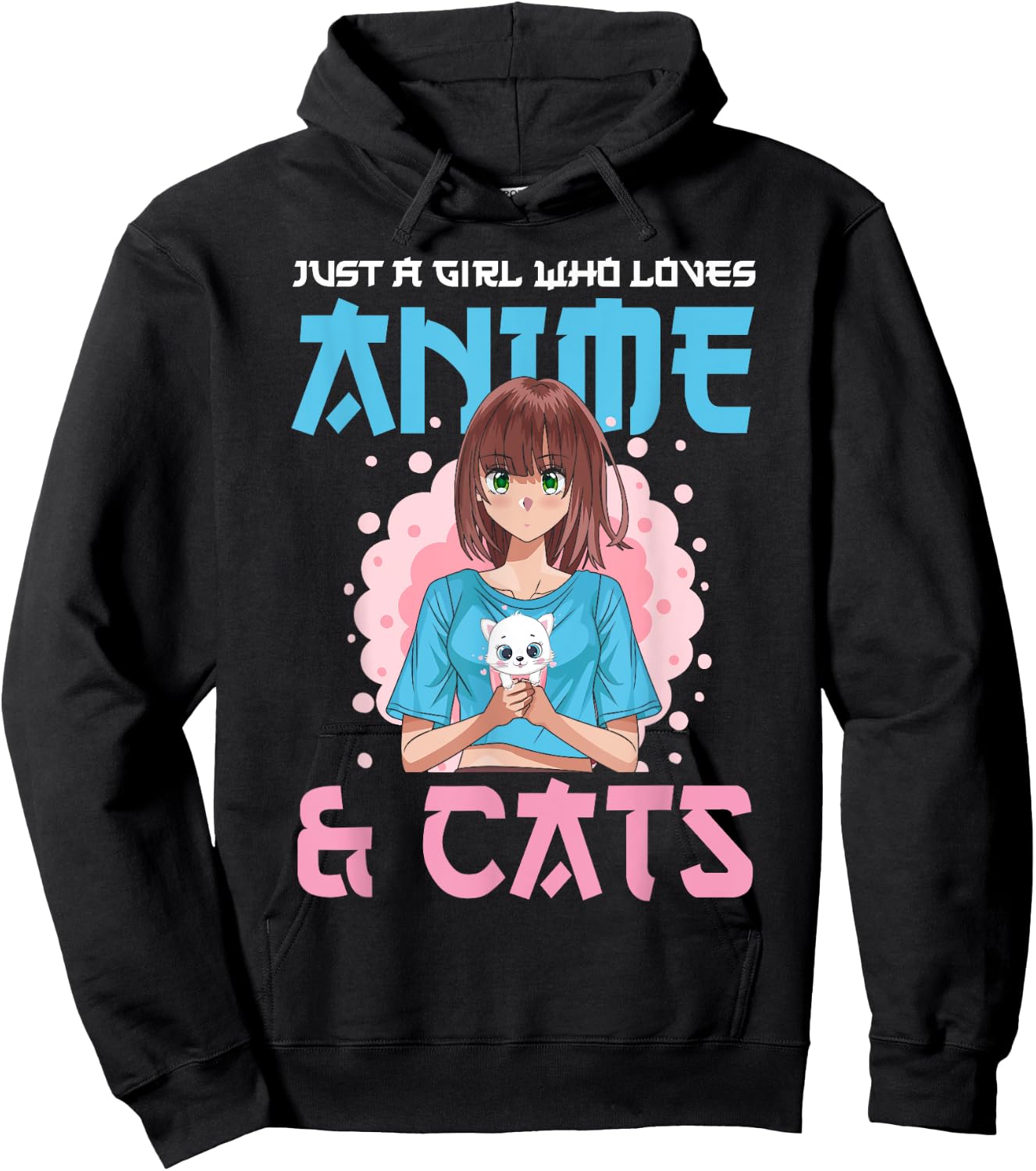 Just A Girl Who Loves Anime and Cats Cute Cat Lover Teens Hoodie - Hoodie | Black