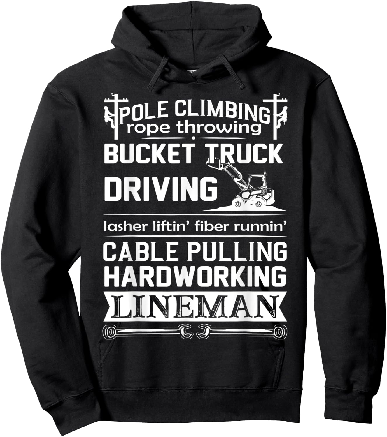 Lineman Pole Climbing Fiber Running Cable Pulling Lineworker Hoodie - Hoodie | Black