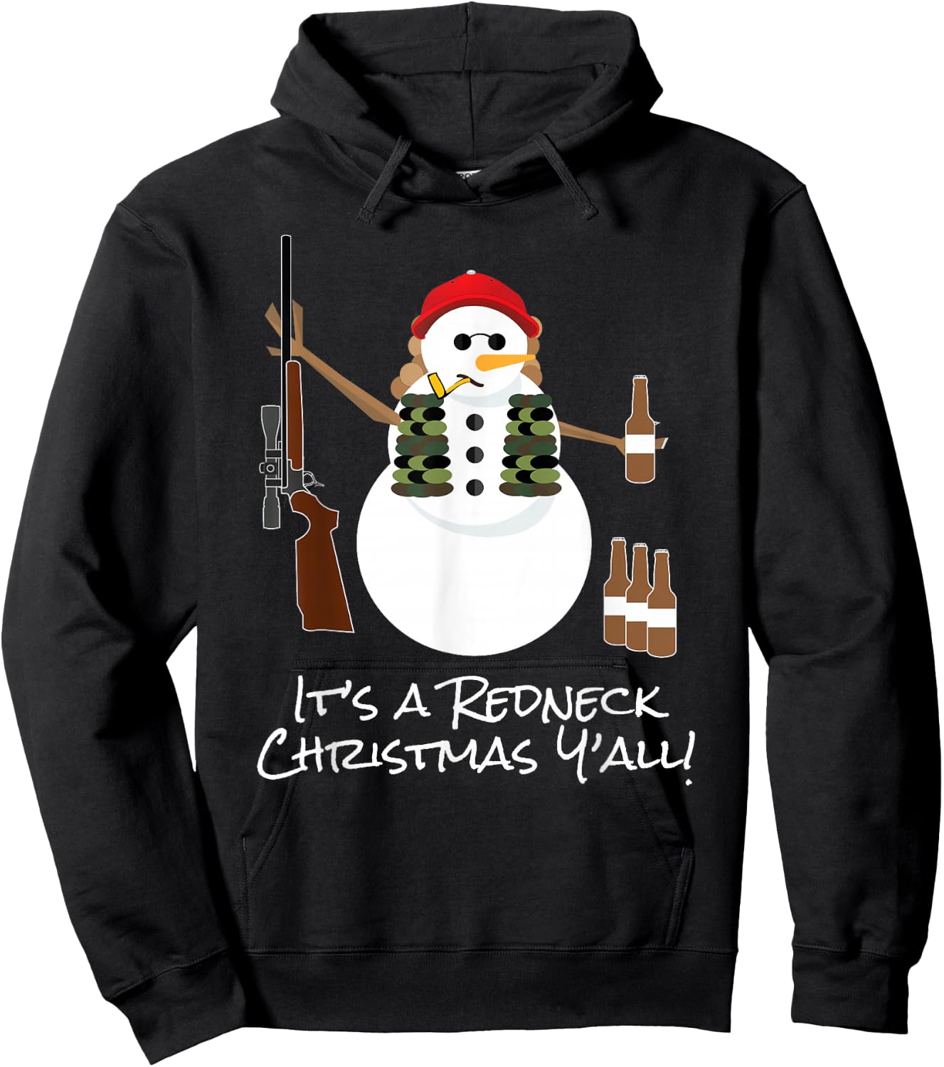 Funny Redneck Gift Snowman Beer Rifle Hoodie - Hoodie | Black