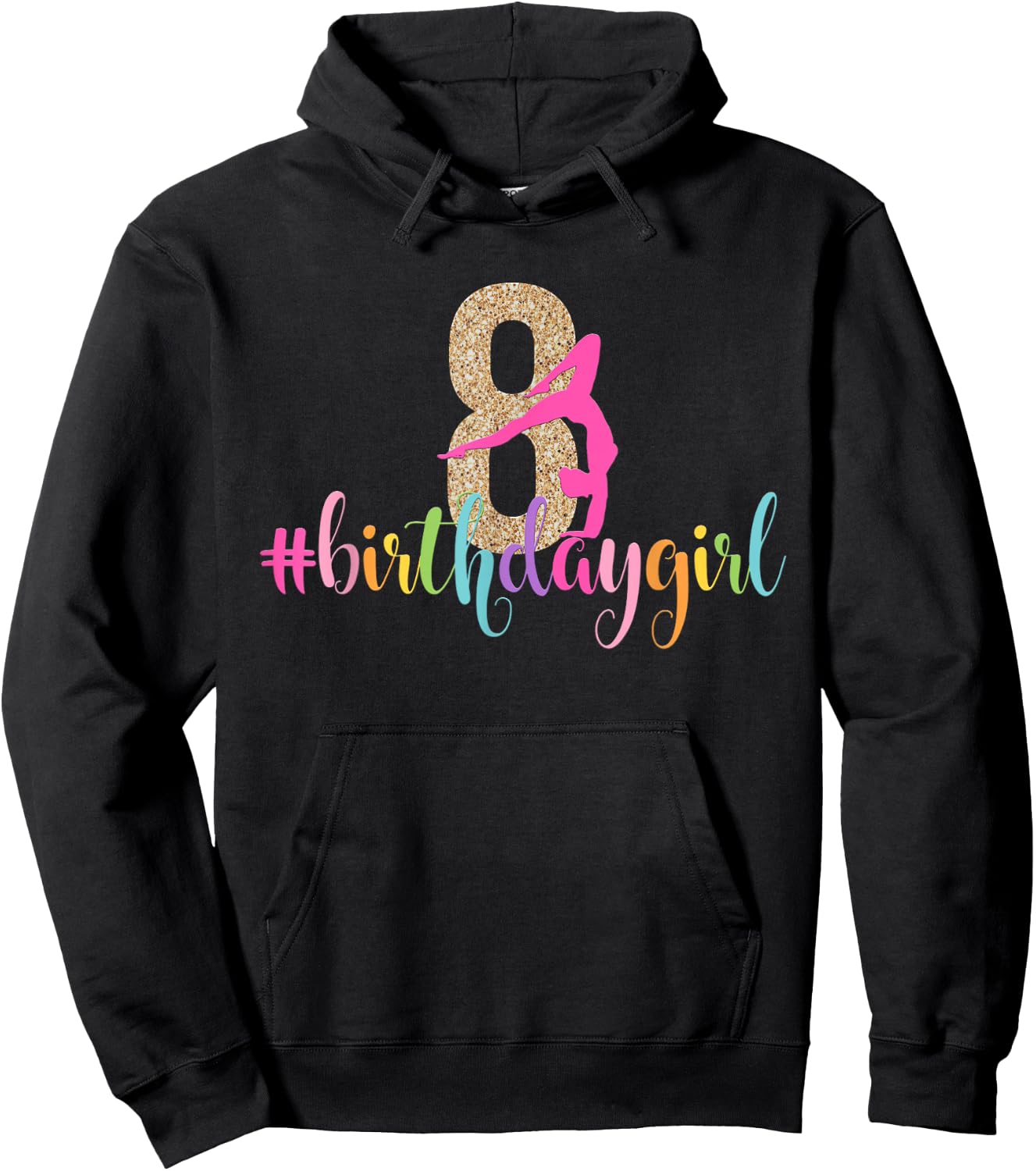 8th Birthday Gymnastics Girls Rainbow Party Gymnast Hoodie - Hoodie | Black