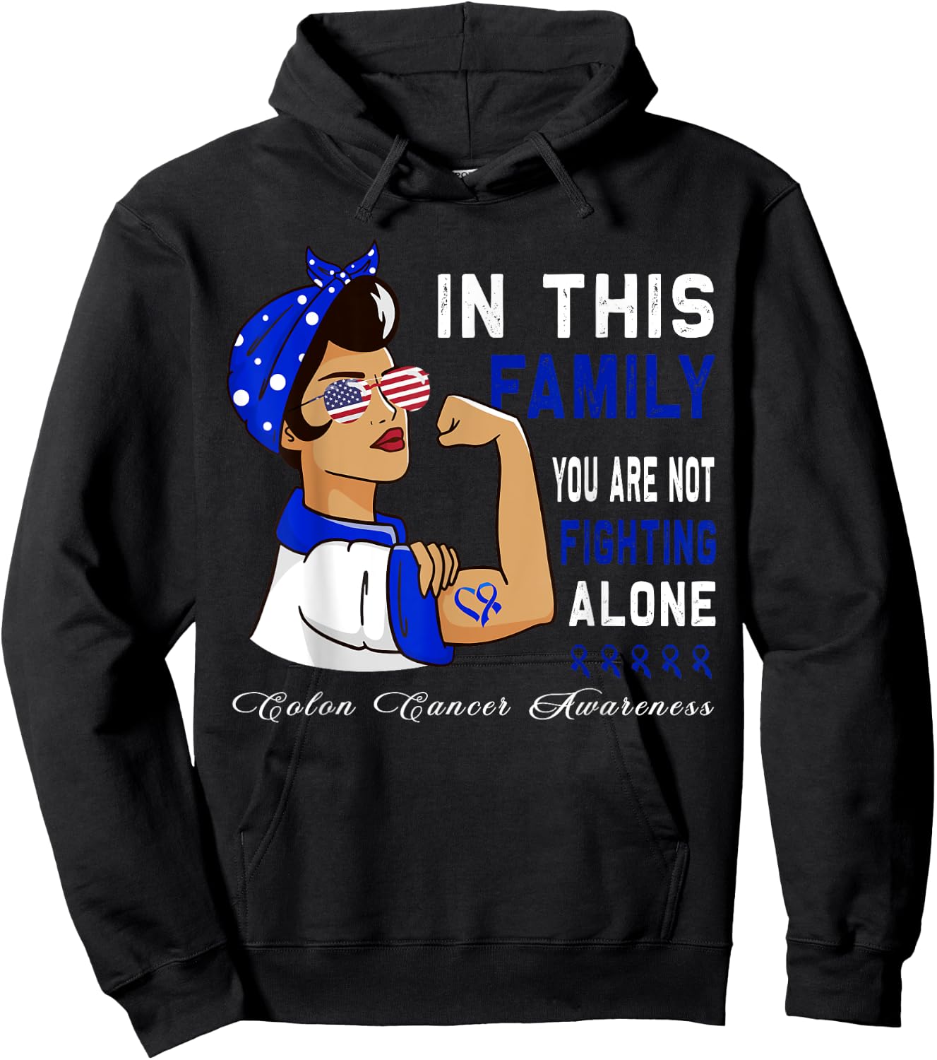 Blue Ribbon Fighter Family Women bandana Colon Cancer Hoodie - Hoodie | Black