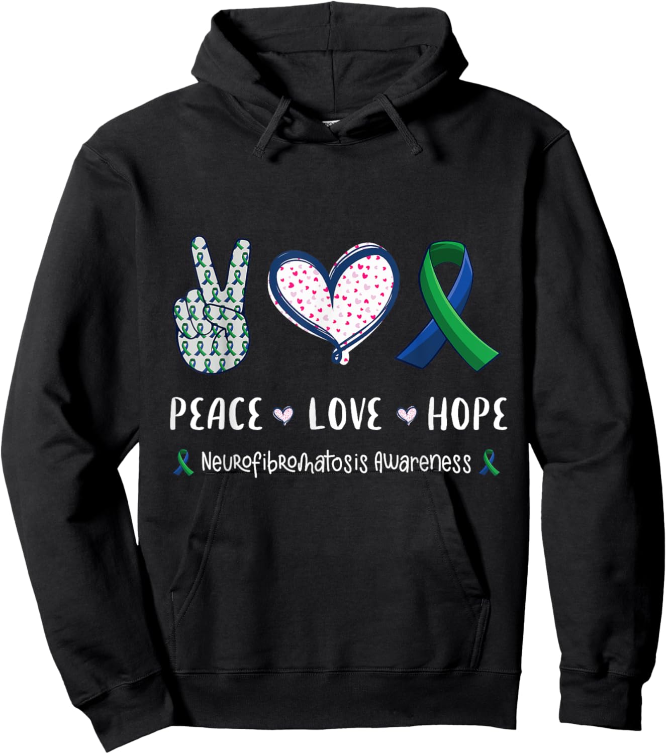 Peace Love hope neurofibromatosis awareness men women kids Hoodie - Hoodie | Black