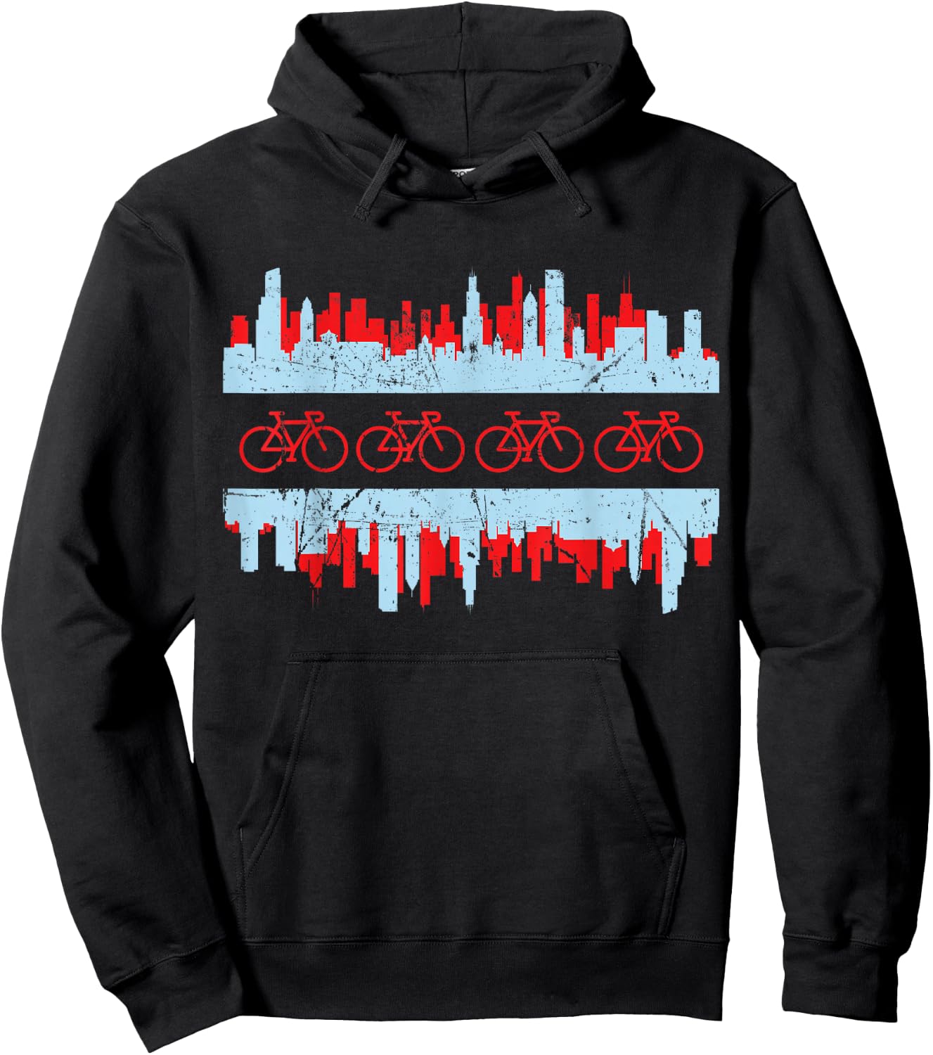 Chicago Cyclist Flag Skyline Cycling Bicycle Gift Hoodie - Hoodie | Black