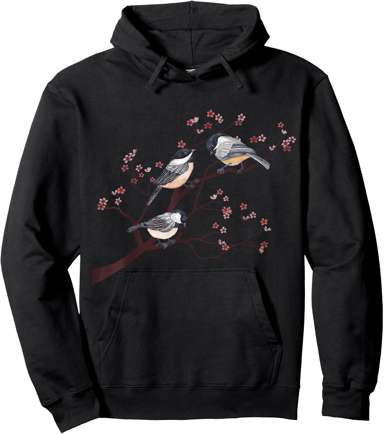 Bird Watching Nature Animal Vintage Blossom Chickadee Hoodie - Hoodie | Black