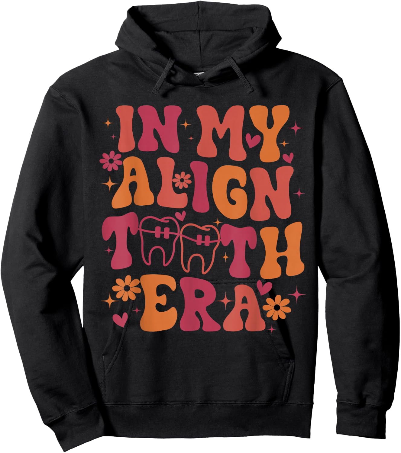 Retro In My Align Teeth Era Funny Orthodontist Dentist Teeth Hoodie - Hoodie | Black