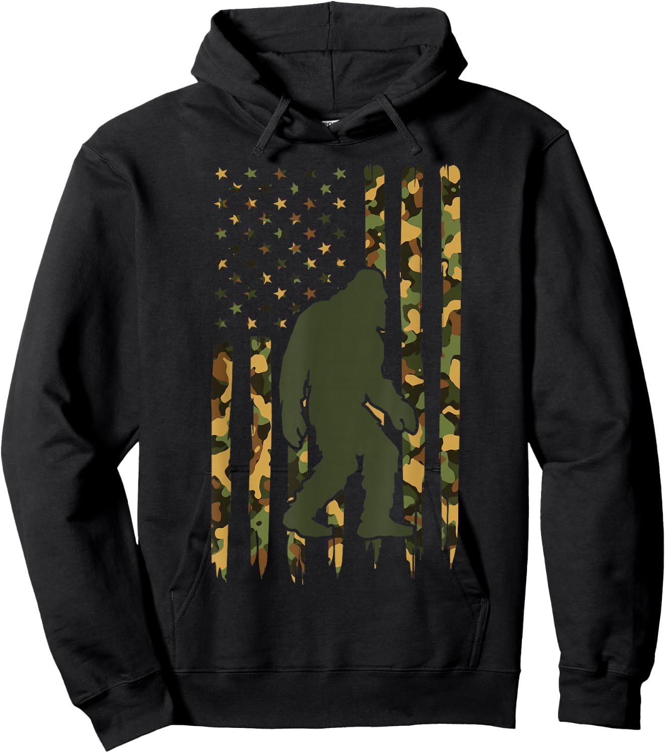 Camo Big Foot Sasquatch - Vintage Bigfoot American Flag Hoodie - Hoodie | Black