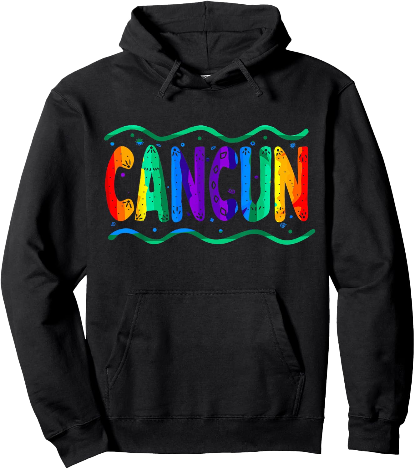 Rainbow Cancun Mexico Typography Ocean Waves Hoodie - Hoodie | Black
