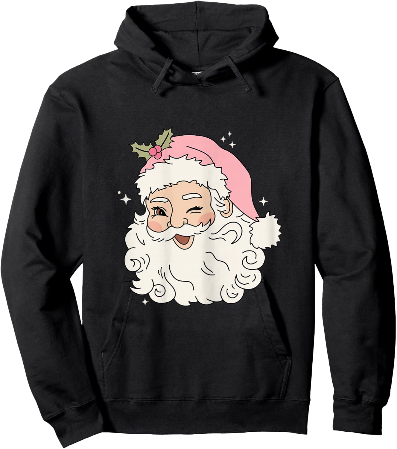 Pink Retro Vintage Santa Christmas Women, Girls Hoodie - Hoodie | Black