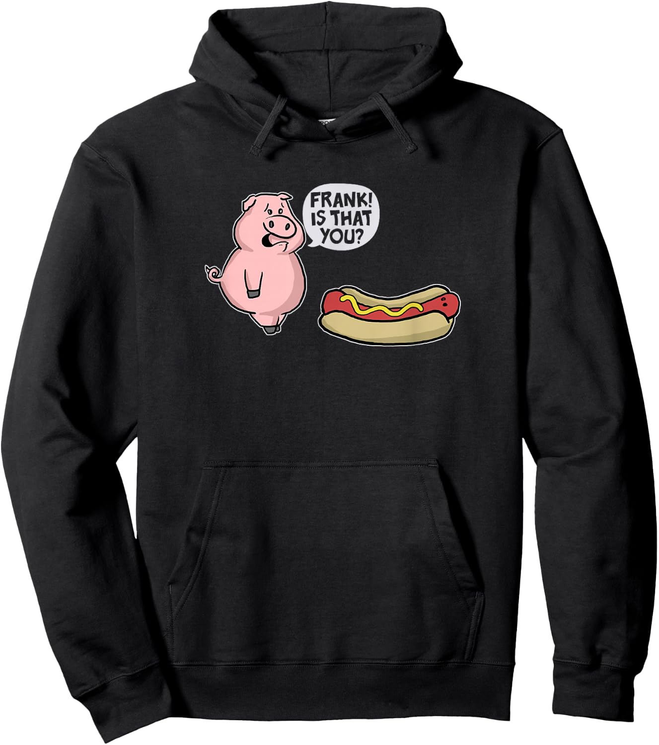Trendy Apparel -Adults Casual Graphic Black Small Pig And Hot Dog Funny Cartoon Hoodie - Hoodie | Black
