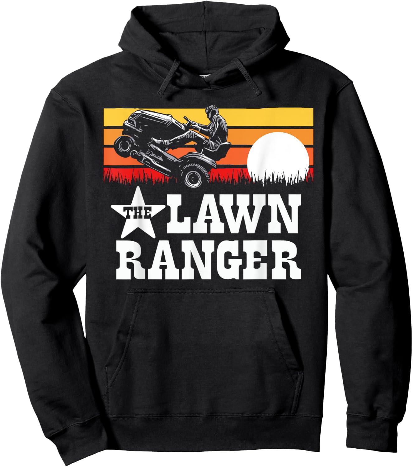 The Lawn Ranger Riding Lawn Mower Wheelie Funny Vintage Hoodie - Hoodie | Black
