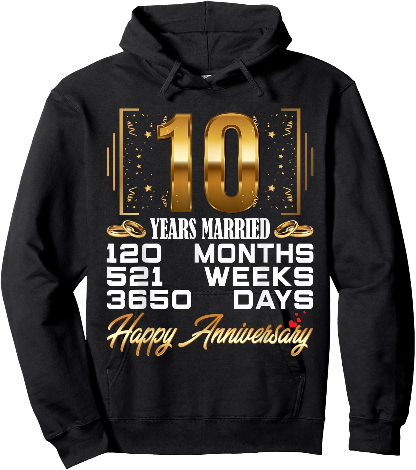 10 Years Married - Funny 10th Wedding Anniversary Hoodie - Hoodie | Black