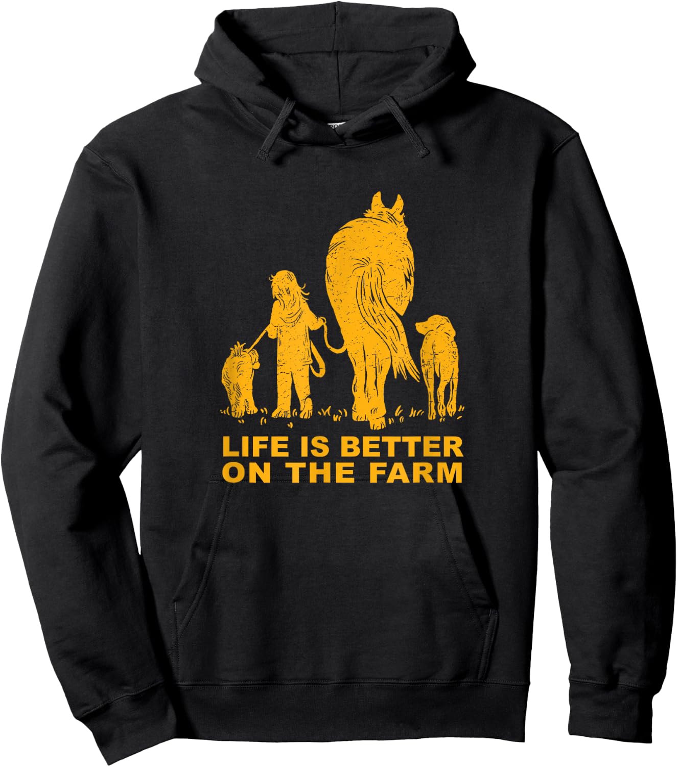 LIFE IS BETTER ON THE FARM - Fun Girl With Horse and Dogs Hoodie - Hoodie | Black