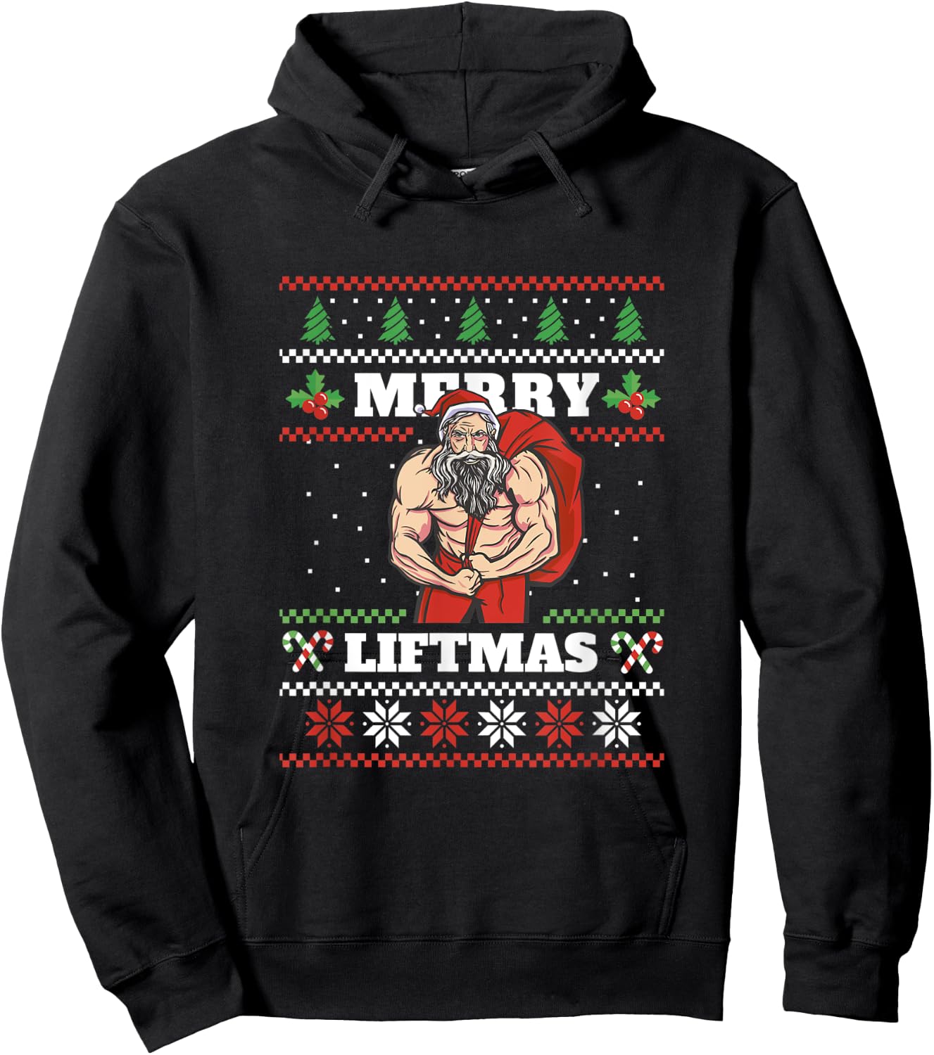 Merry Liftmas Ugly Sweater Christmas Fitness Shirt Hoodie - Hoodie | Black