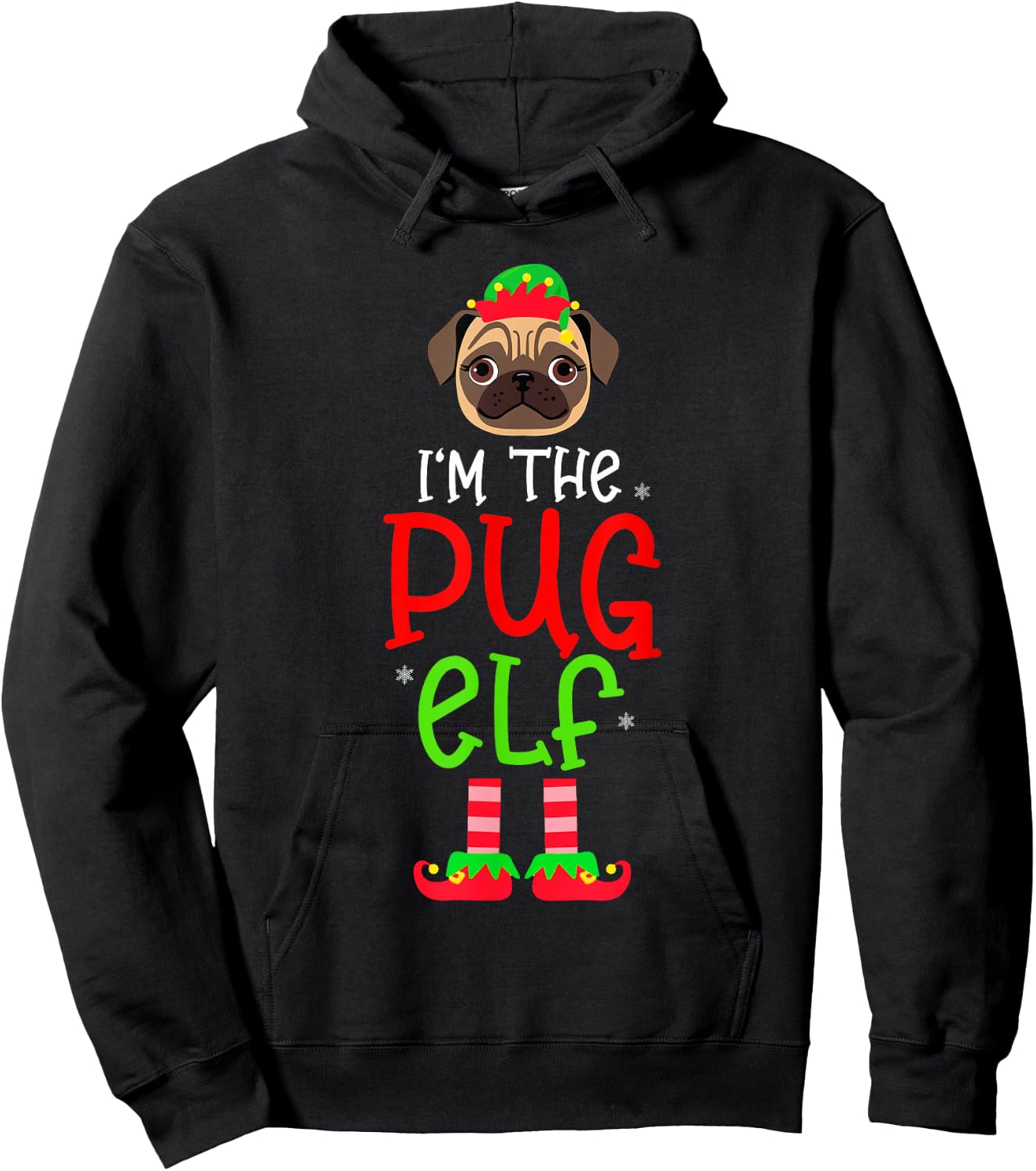 Christmas I'm The Pug Elf Pet Dog Matching Family Group Hoodie - Hoodie | Black