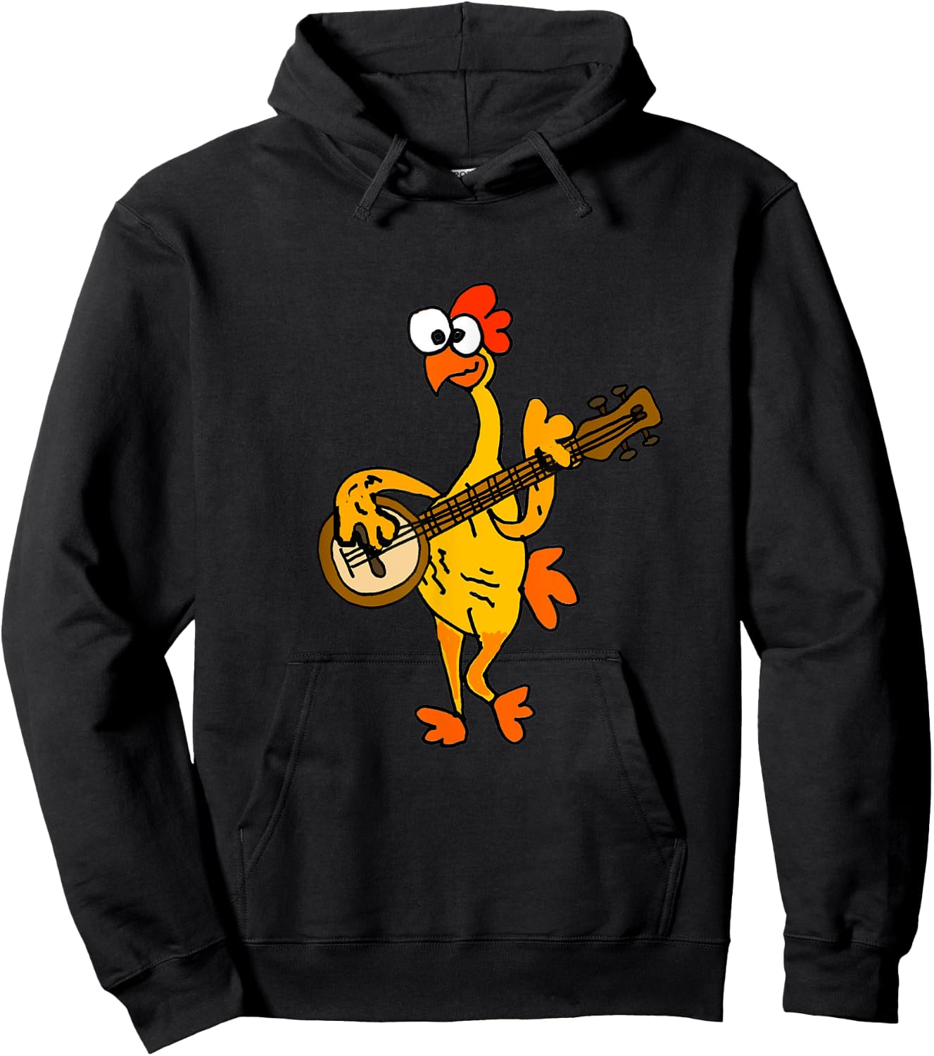 Smileteestank Funny Rubber Chicken Playing Banjo Cartoon Hoodie - Hoodie | Black