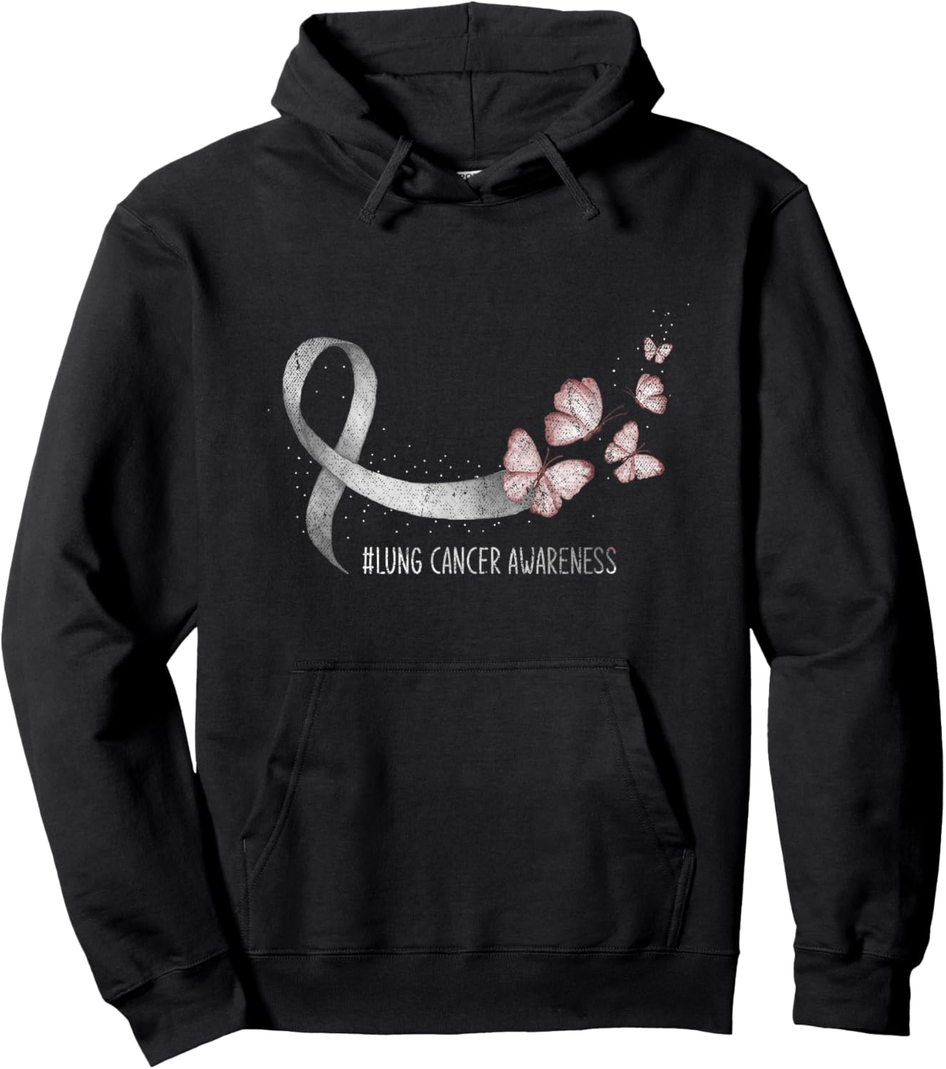 Pretty White Ribbon Support Lung Cancer Awareness Hoodie - Hoodie | Black