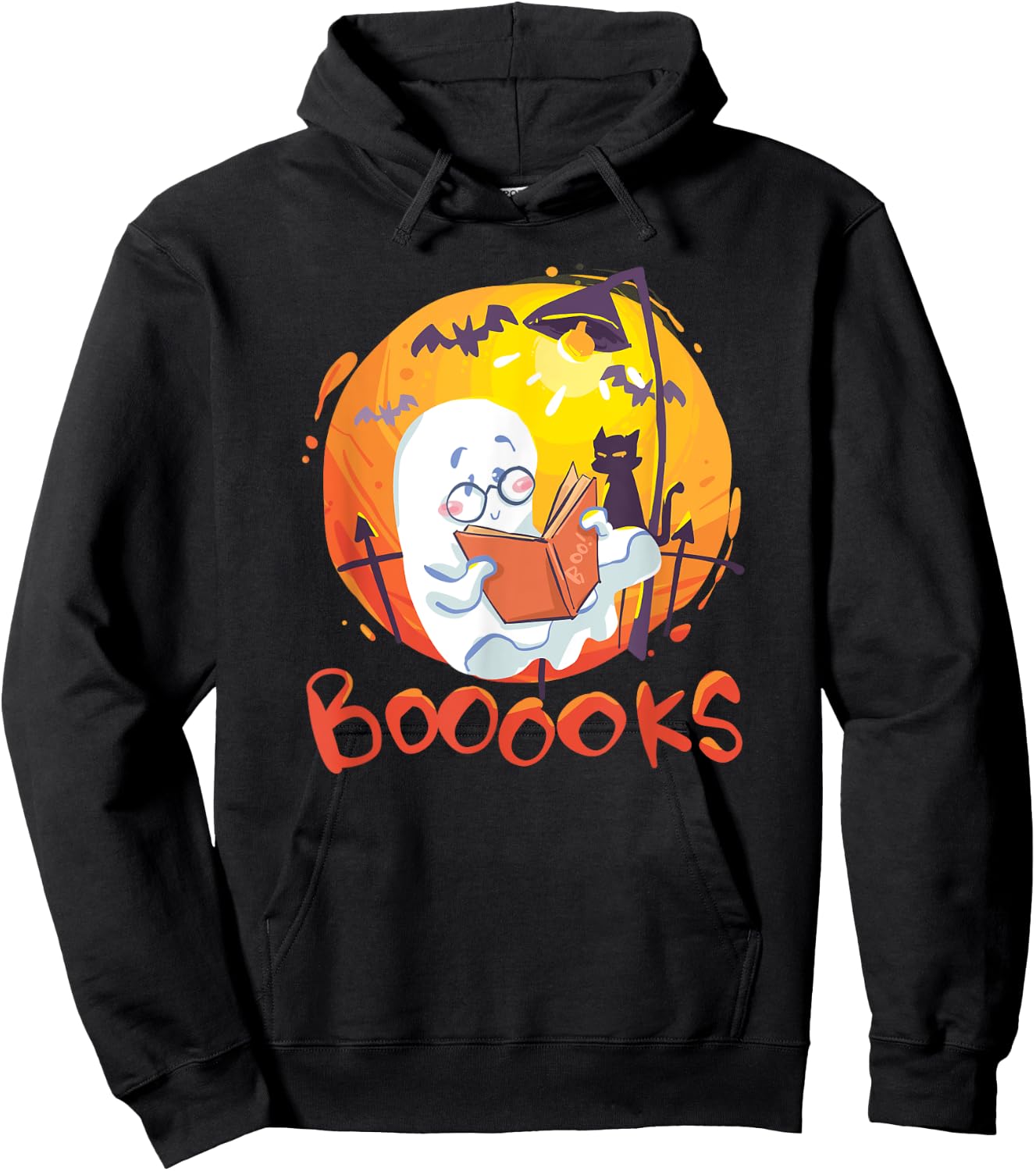 Booooks Ghost Funny Halloween Teacher Book Library Reading Hoodie - Hoodie | Black