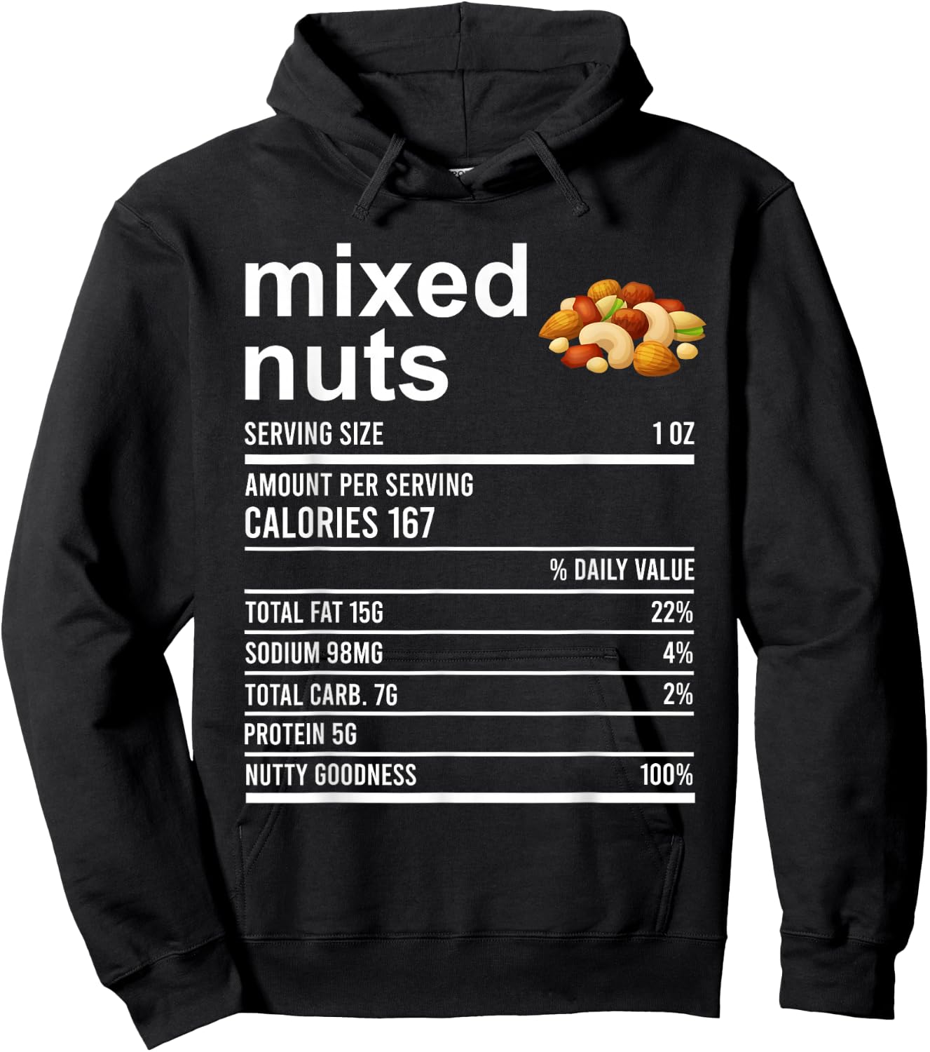 Funny Thanksgiving Food Apparel, Mixed Nuts Nutrition Fact Hoodie - Hoodie | Black