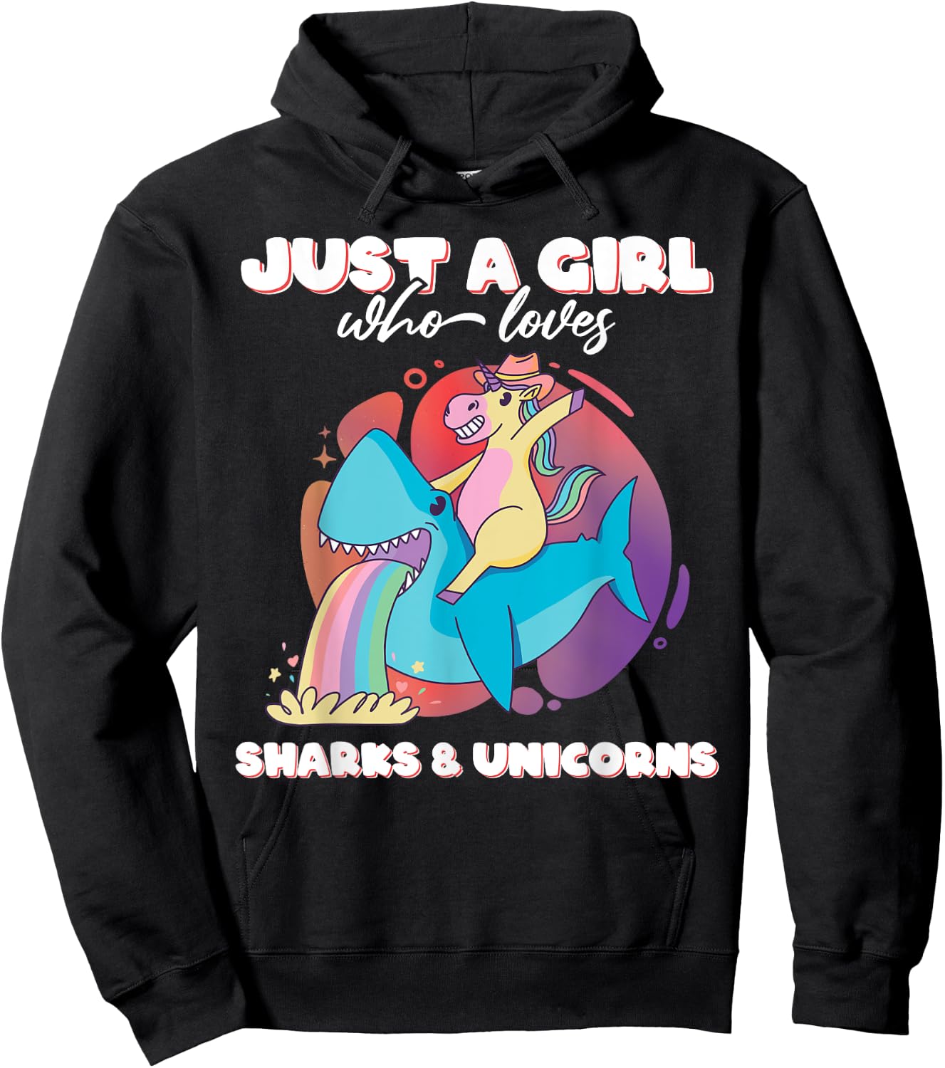 Just a Girl who loves Sharks & Unicorns Girls Ladies Shark Hoodie - Hoodie | Black